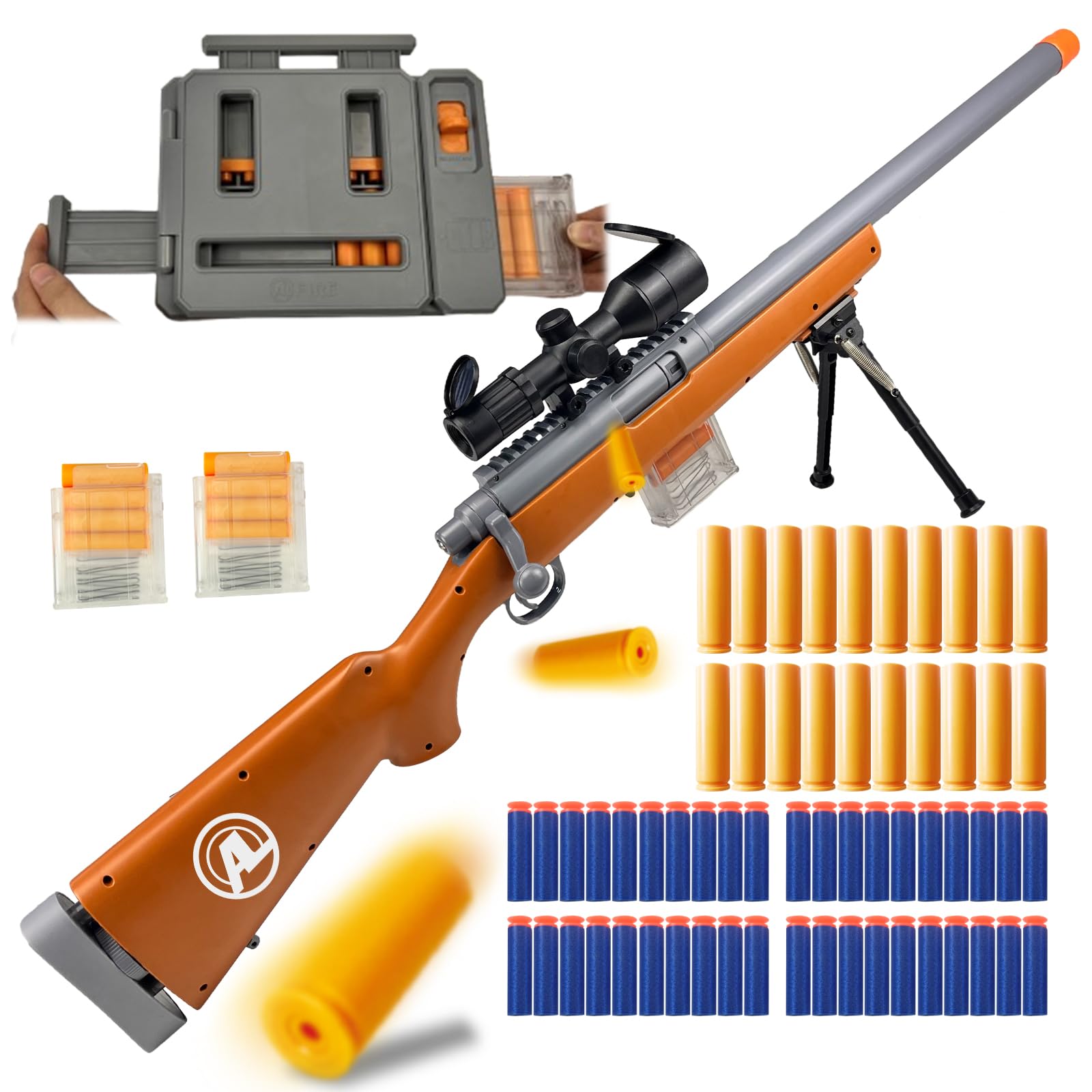 AGM MASTECHM24 Soft Bullet Toy Gun, Empty Shell Ejecting Design, Enhanced Scope, Fast Dart Loader, 40 Soft Foam Darts, 20 Shells, 2 Magazines. Blasting Toy Foam Blaster for Boys and Girls.[Brown]