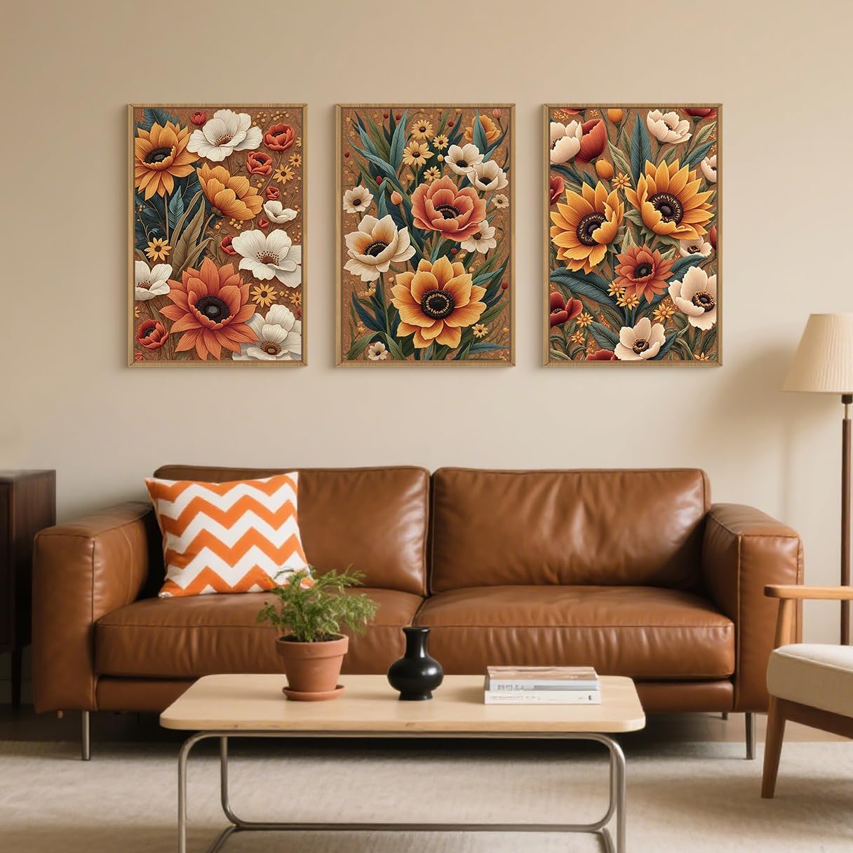 Large Boho Flower Botanical Framed Canvas Wall Art,Abstract Floral Wall Decor,Embroidery Plant Wall Painting,Bloom Wildflower Artwork for Living Room,Bedroom,Dining Room,Office -24"x36"x3 Boho Embroidery Flower Wall Art 36"L x 24"W