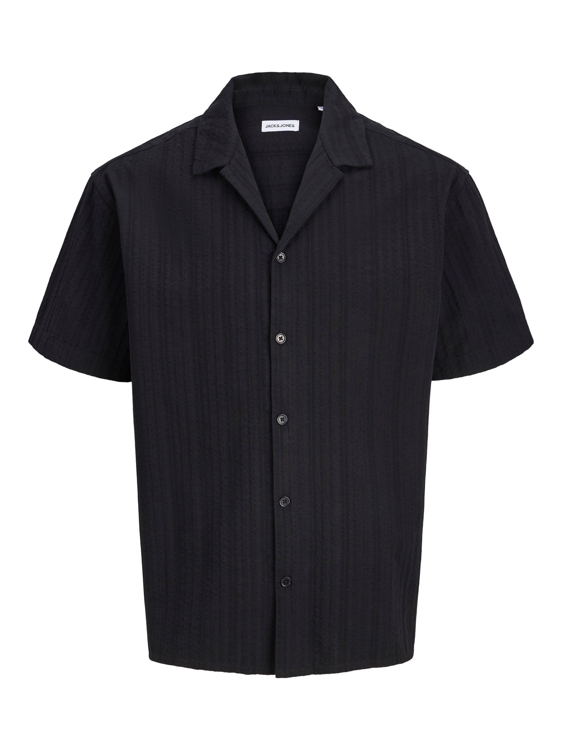 JACK & JONES Mens Short Sleeve Plain Shirt Black L