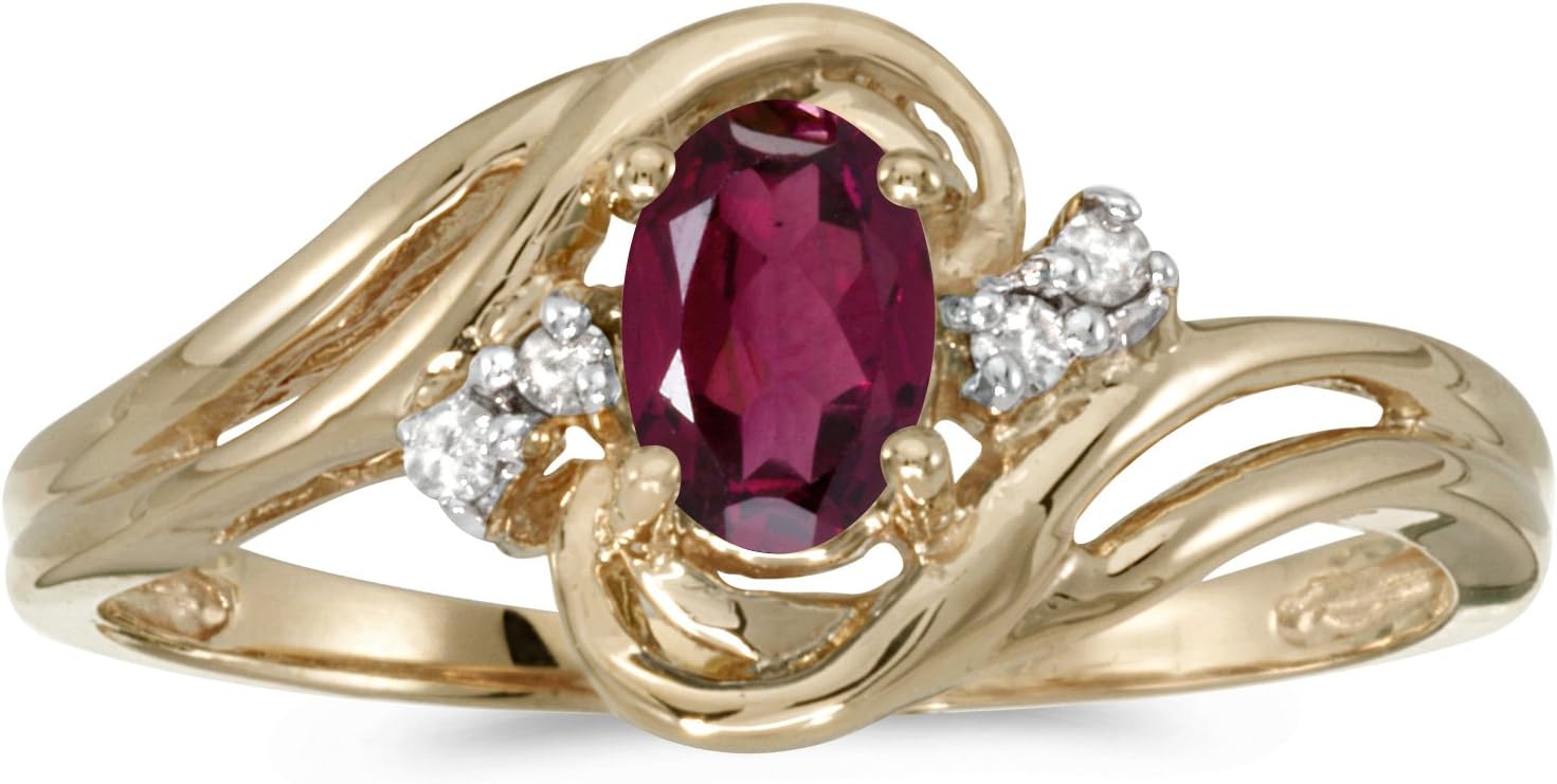 14k Yellow Gold Oval Rhodolite Garnet And Diamond Ring