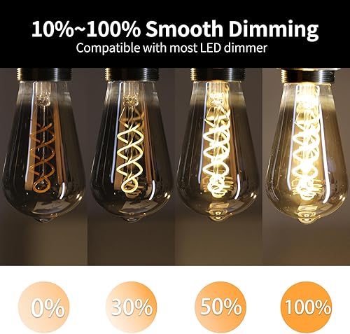 Miniatura 6 de E26 ST64 - Bombillas Edison vintage, vidrio recubierto de gris ahumado, regulable, 4 W (equivalente a 20 W) 150 lúmenes, blanco suave de 2700 K,