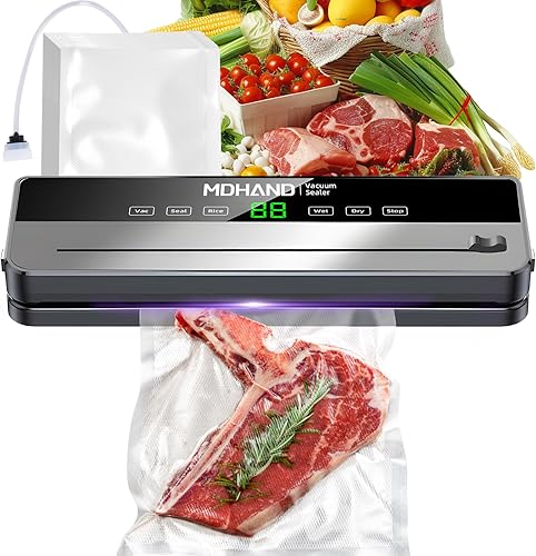 MDHAND Sellador al vacío máquina selladora al vacío 6 en 1 con 30 bolsas y cortador incorporado, sellado automático multifuncional de succión fuerte