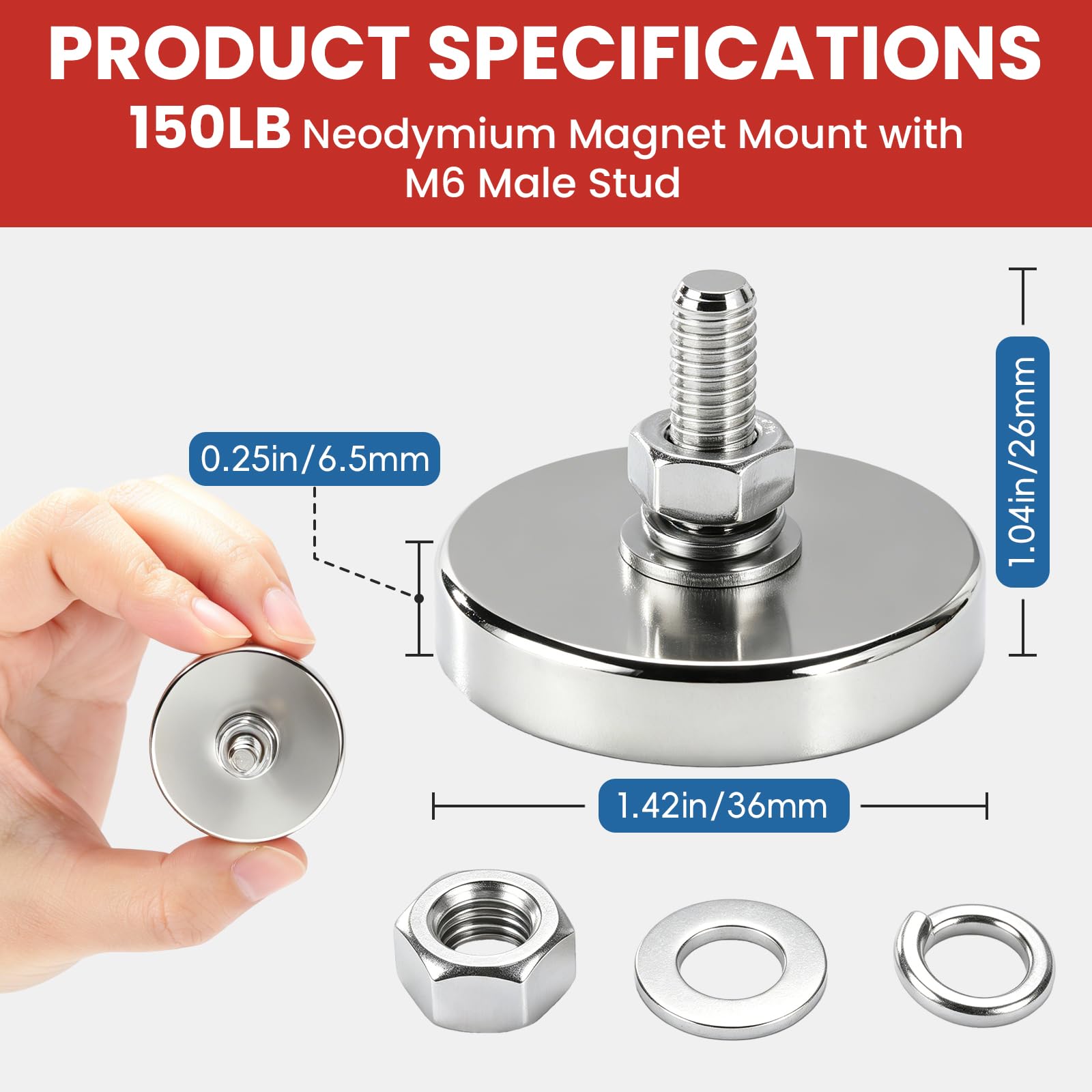 E BAVITE Neodymium Round Base Mounting Magnet 150LBS, 12 Pack — Amazon image 2