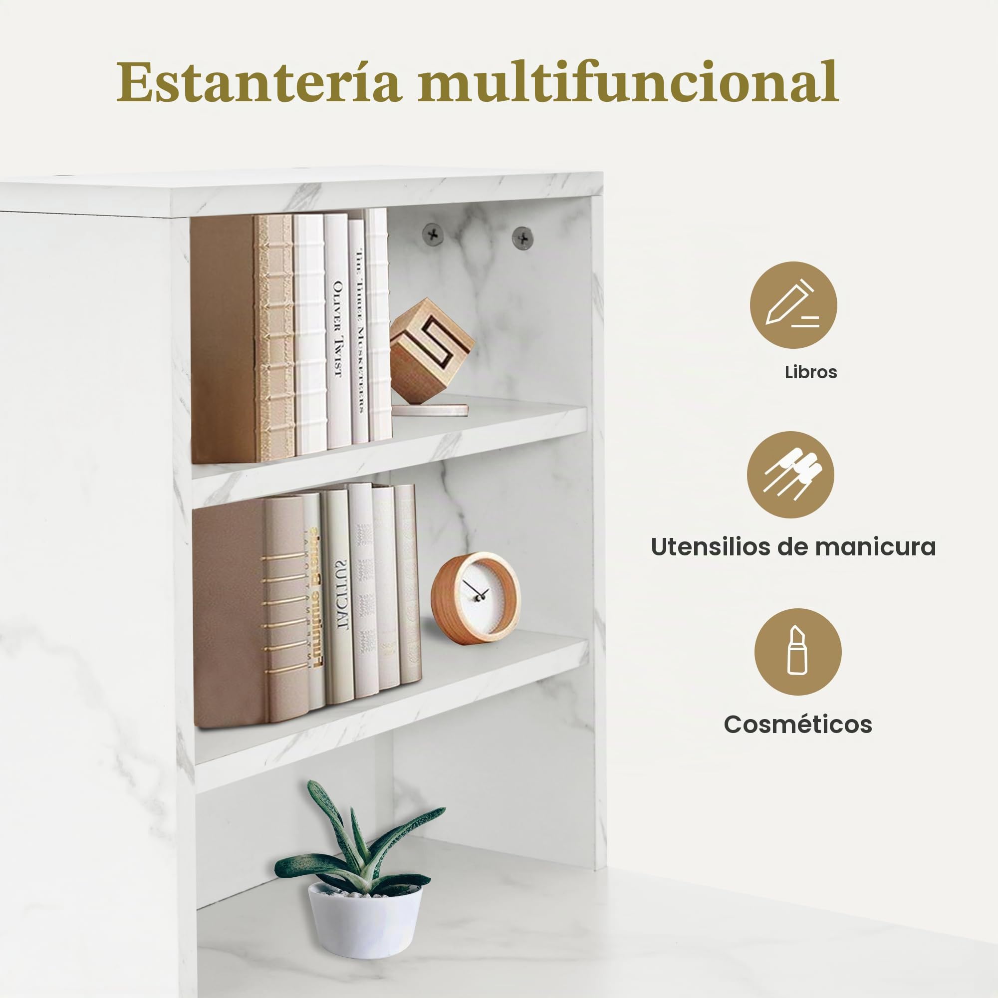 M MCombo Escritorio con 3 cajones, Mesa de Clavos de Madera, Marco de Metal, tocador sin Espejo, Escritorio de Ordenador con Estante para salón, 43x108x125cm, 2420