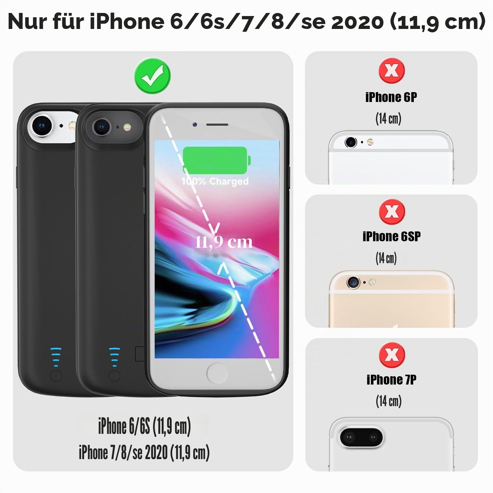 Akkuhülle für iPhone 8/7/6S/6/SE 2020(4.7") 8500mAh, Schlanke Wiederaufladbare Handy Ladegeräte Powerbank mit Standfuß, Erweiterte Ladehülle Tragbare Schutzhülle mit Akku hülle-Schwarz