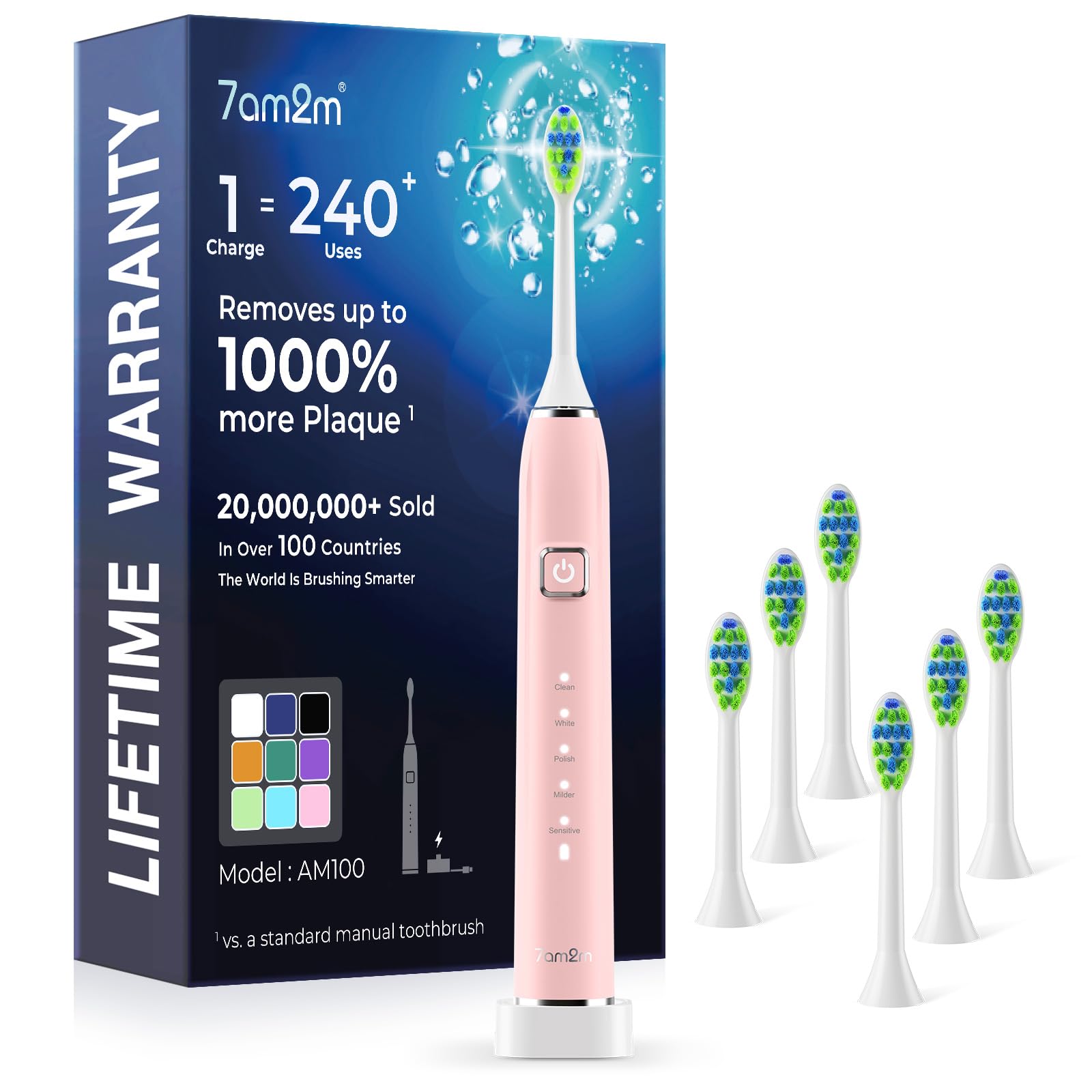 7AM2M Sonic Electric Toothbrush for Adults &amp; Kids, One Charge for 120 Days