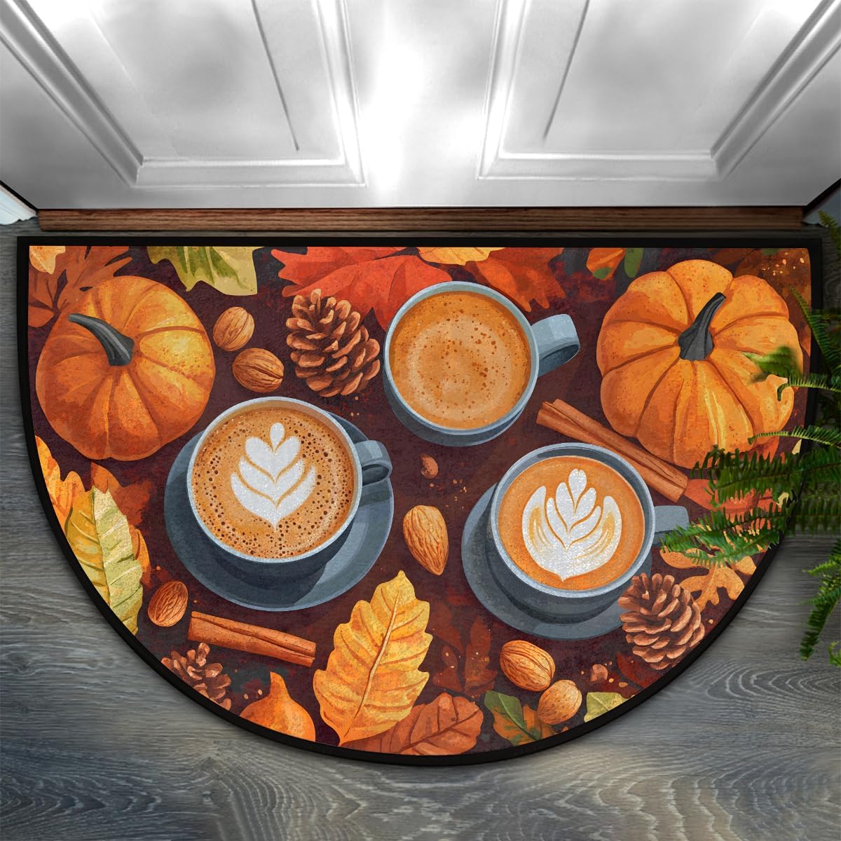 Coffee Maple Autumn Half Round Door Mat Non Slip Washable Semi Circle Area Rug Absorbent Soft Half Moon Rug Floor Mat for Indoor Outdoor Kitchen Bathroom Patio Front Door Mat Decor