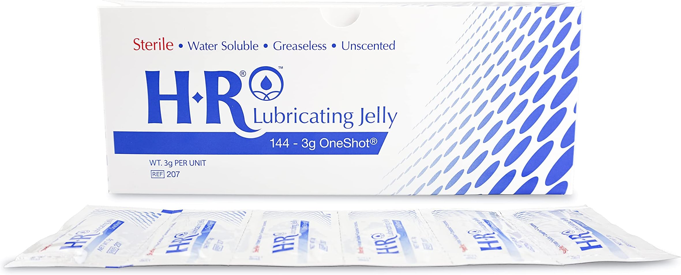 Sterile Bacteriostatic Lubricating Jelly Oneshot Packets for Catheter Insertion, Anti-Chafing and Personal Use, Water Soluble Lubricant, Made in USA, Box of 144 3g Packets