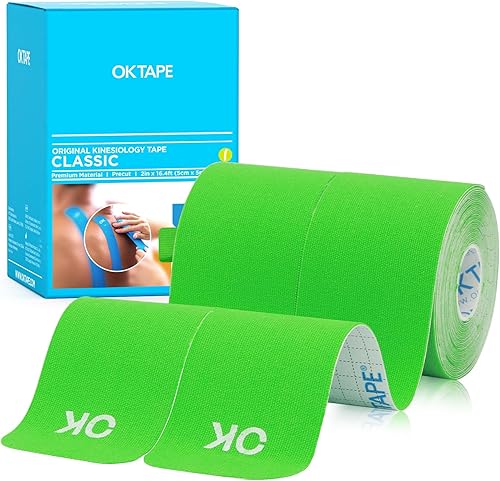 Miniatura 24 de OK TAPE - Cinta de kinesiología (20 tiras precortadas), sin látex, impermeable, cinta deportiva para aliviar el dolor, da soporte y estabilidad a