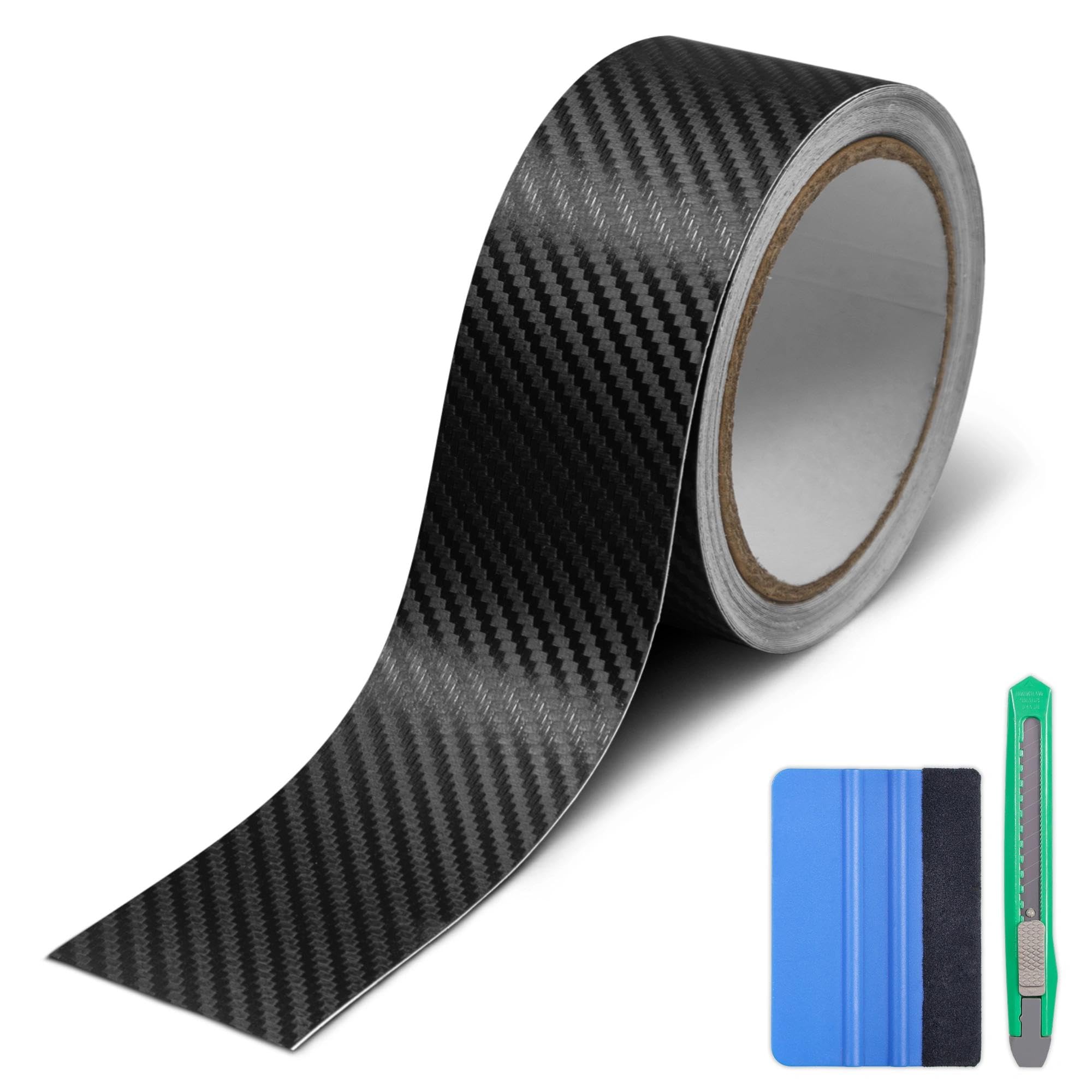 Lypumso Carbon Fiber Vinyl Tape with Tools Kits, Chrome Delete Vinyl Wrap for Blackout Car Door Edge Guard Door Sill Window Trim Protector (3D Black, 2in x 30ft)
