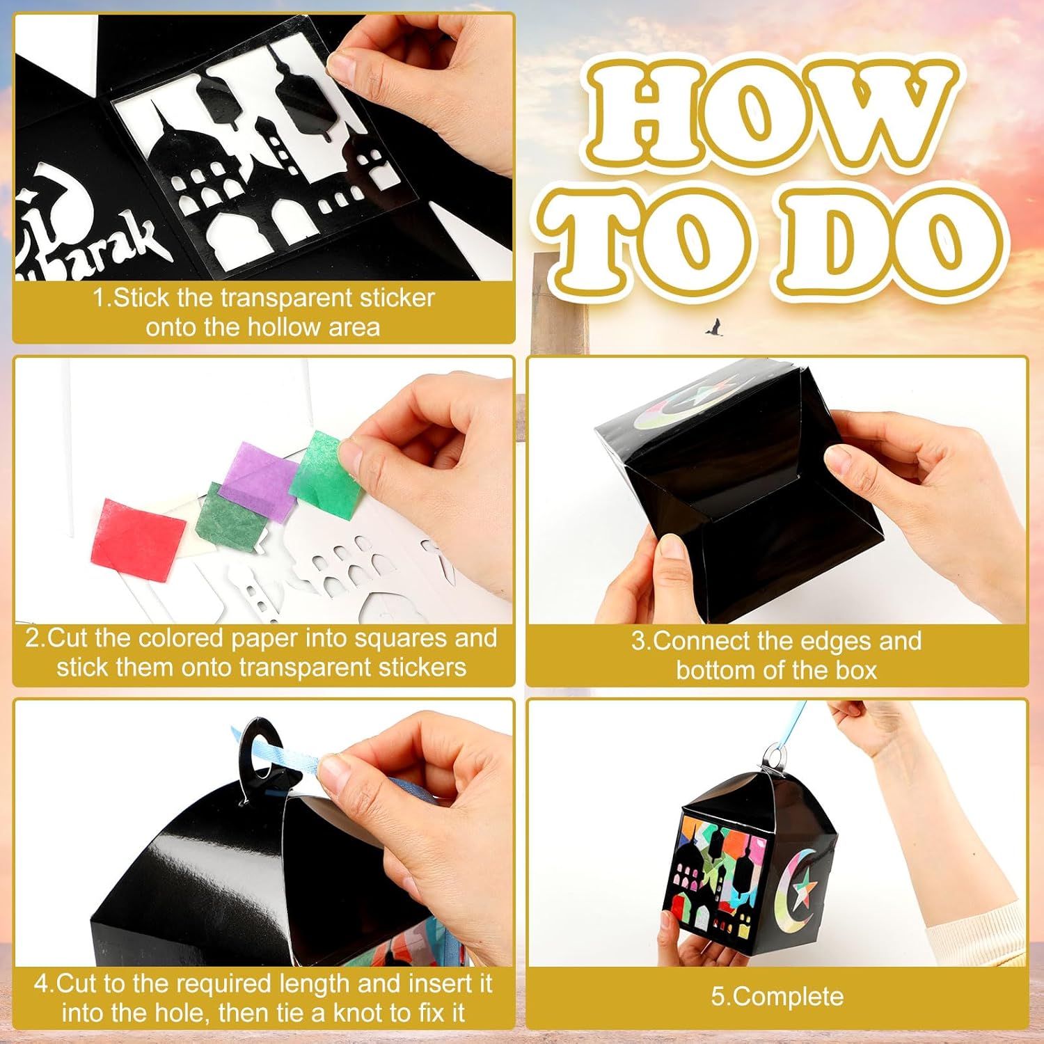 Gersoniel 24 Set Eid Mubarak Crafts Ramadan Suncatchers Tissue Paper Craft Kit DIY Lanterns Craft Ornaments Hanging Decorations for Eid Al-fitr Activities Party Decor Gifts Favors Supplies - Image 4