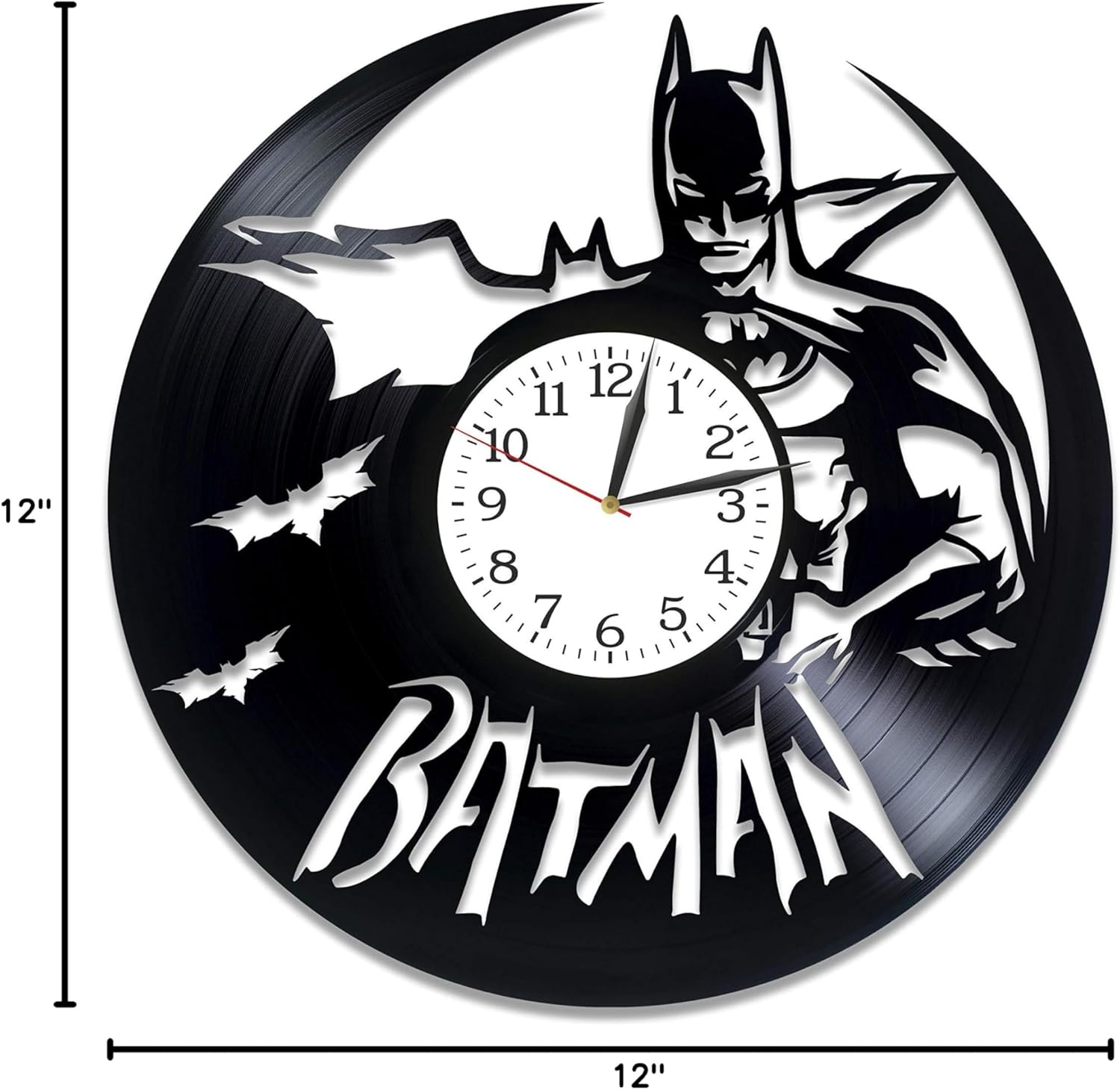 Dark Knight Room Art Lp Vinyl Retro Record Wall Clock Exclusive DC Comics Gift Birthday Gift for Man Bat Theme Clock Movie Art Xmas Gift Idea for Boys Gotham Clock Wall Clock Modern