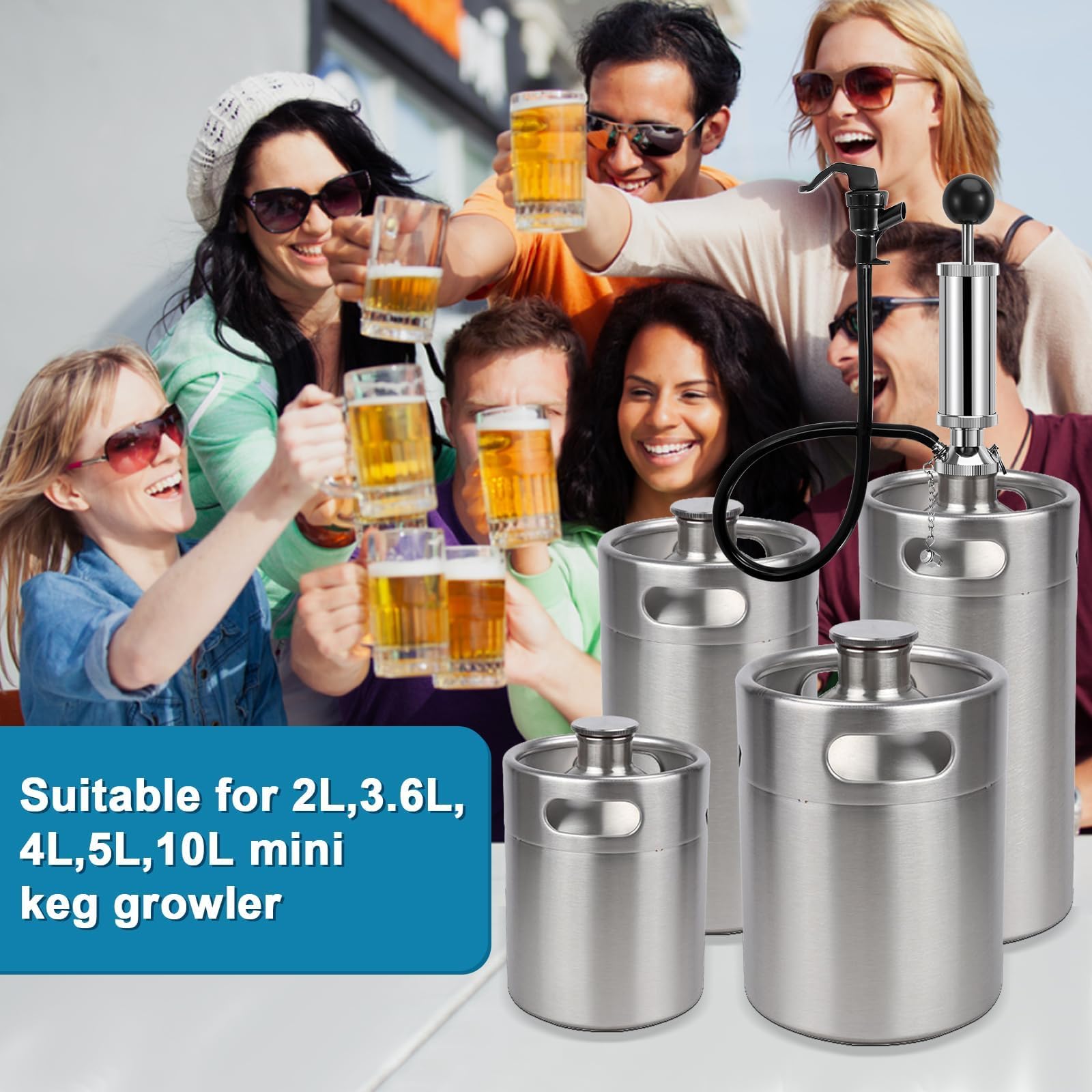 4" Threaded Mini Keg Tap Pump Kit - Portable Beer Dispenser For 2L-10L Kegs, Includes Hose & Faucet