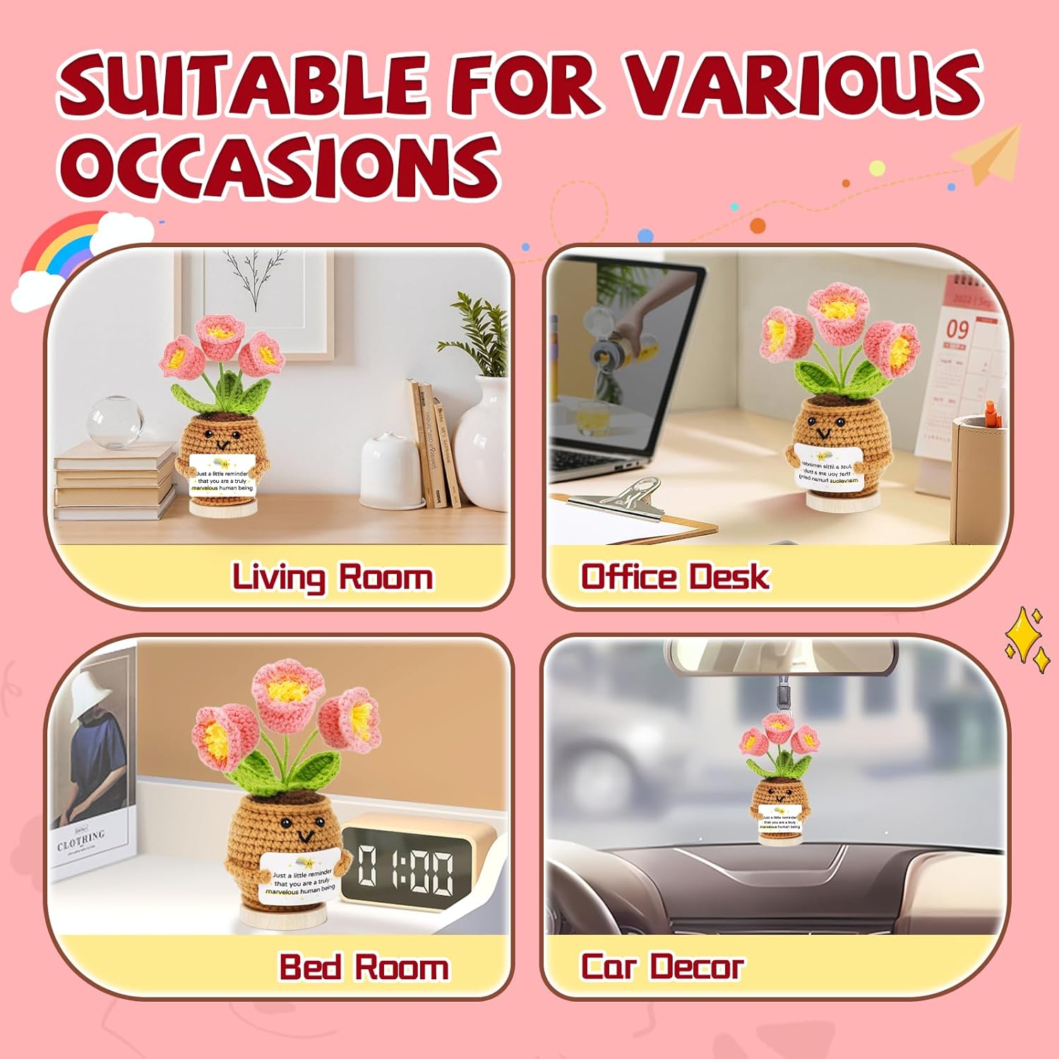 Positive Crochet Flower Inspirational Gifts for Women: Mini Positive Handmade Lily of the valley - Easter Mother's Day Birthday Appreciation Retirement Gifts for Coworker Boss Friend Mom Teacher - Image 5