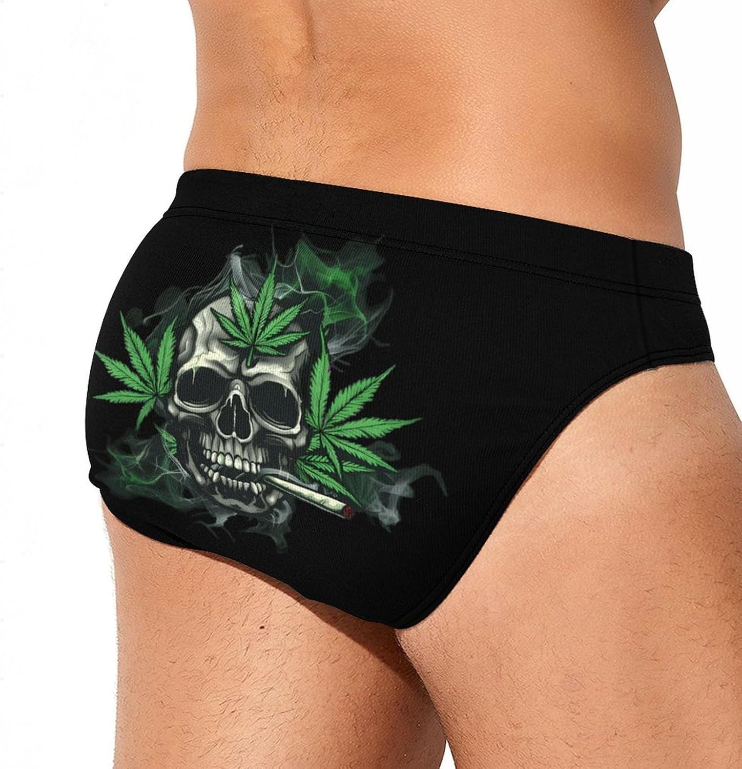 Skull with Weed Leaf Mens Swim Briefs Print Bikini Swimwear Sport Swimsuit Surf Shorts Trunks