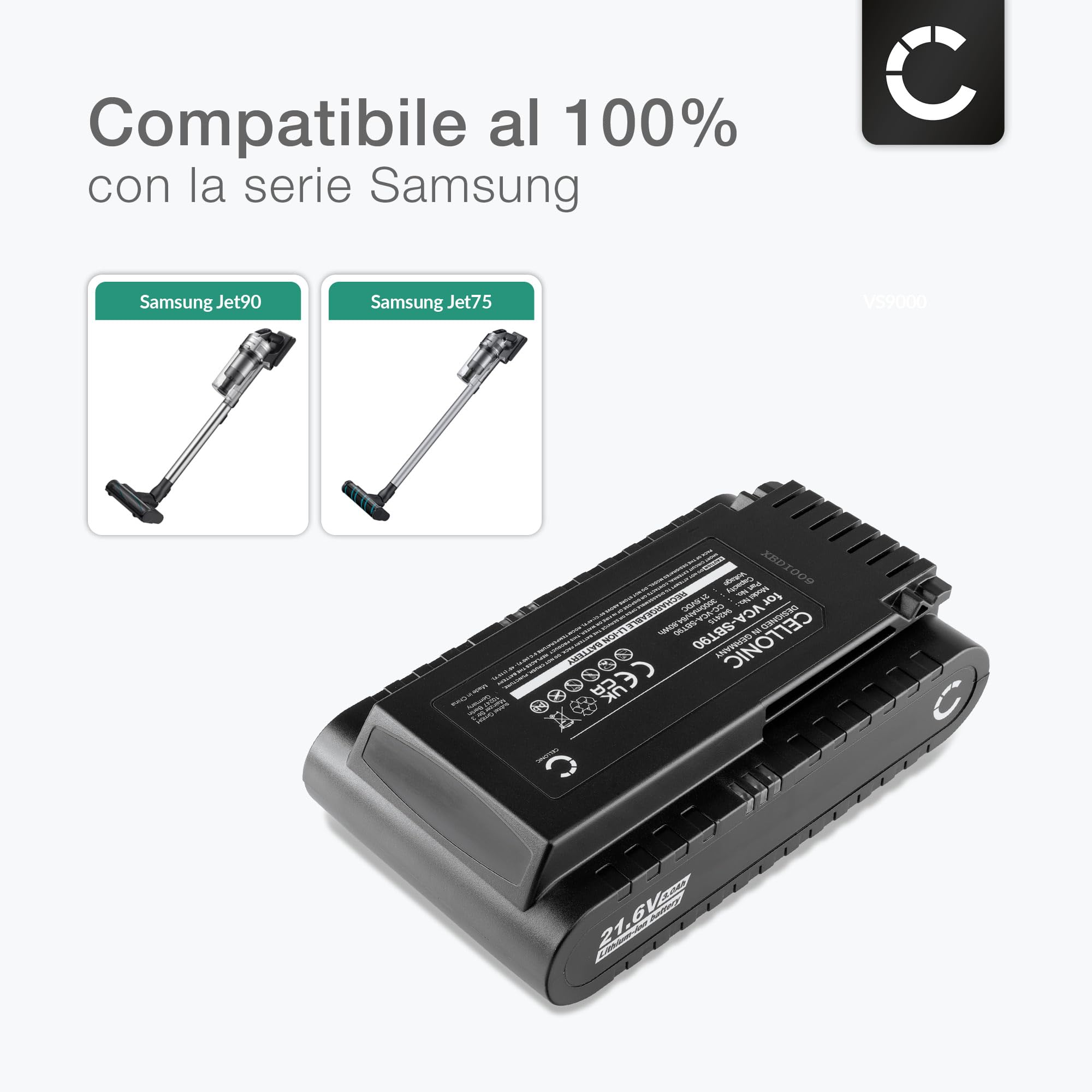 CELLONIC 1x Batteria Compatibile con Samsung VCA-SBT90, Jet75, Jet 90