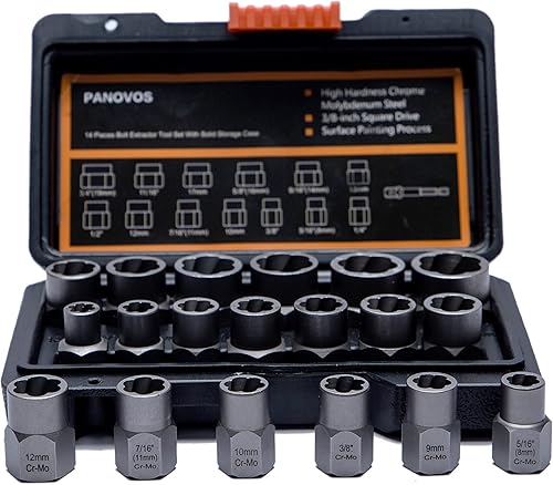 Miniatura 2 de Juego de llaves extractoras de tuercas de tornillo, juego de 14 piezas para quitar tuercas y pernos de impacto, removedor de tuercas de llanta