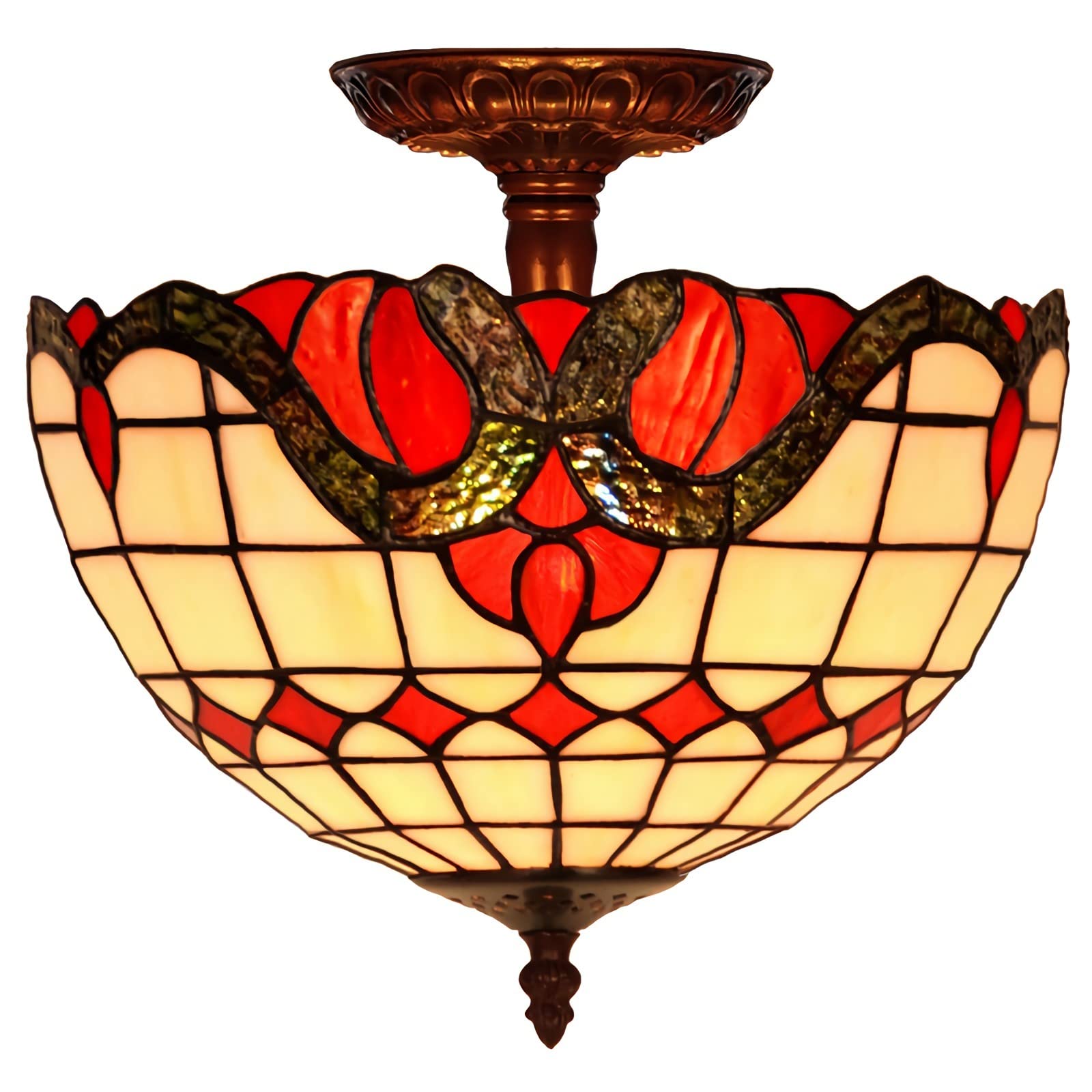 Plafonnier Tiffany baroque en métal et vitrail victorien fait main Ø30cm