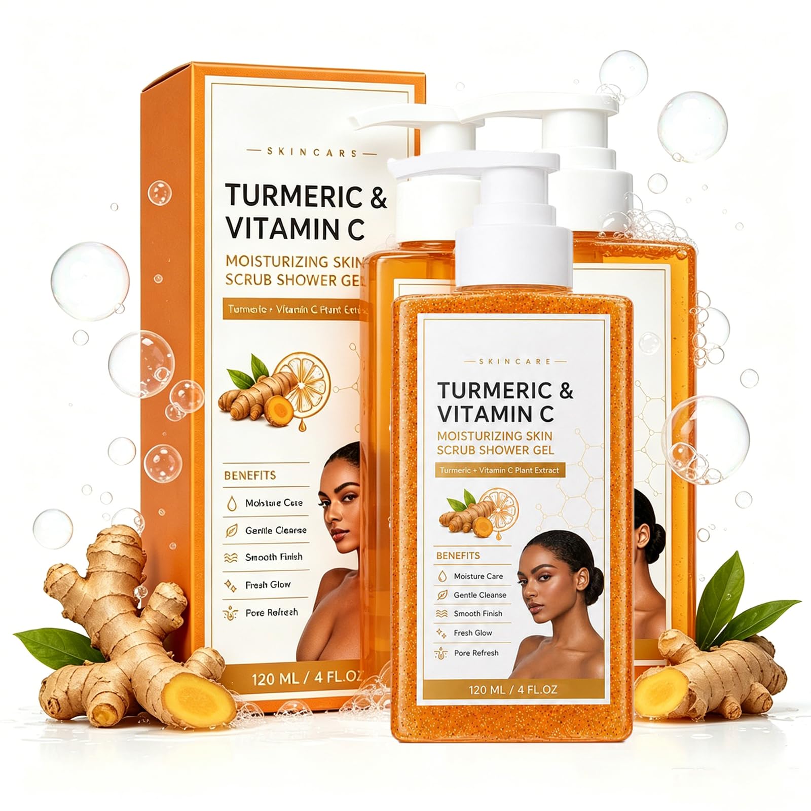 Turmeric Vitamin C Hydrating Body Wash, Kurkuma Duschgel, Strahlendem Teint, duschgel langanhaltender duft - Sanftes Körperpeeling gegen Trockenheit - 120 ml (3 PCS)