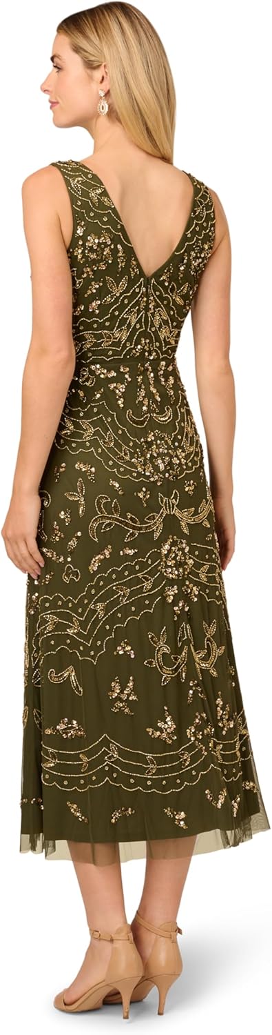 Adrianna Papell Womens Beaded Ankle Length Dress
