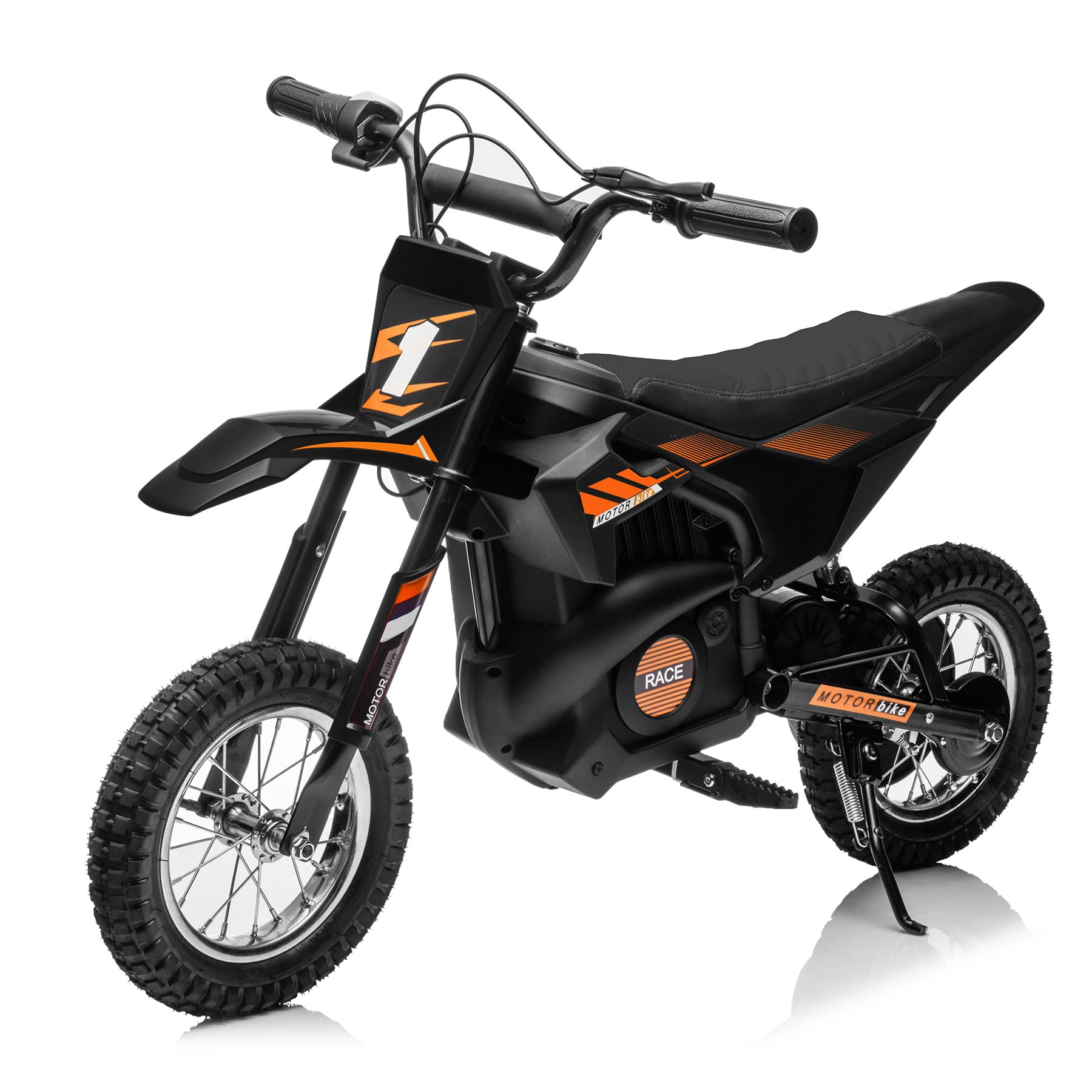 JoyWheel 24V Electric Off-Road Motorcycle, 250W Motor 13.6MPH Fast Speed Kids Dirt Bike, Electric Off-Road Motorcycle with Rear Wheel Suspension, Leather Seat, Metal Suspension, Black