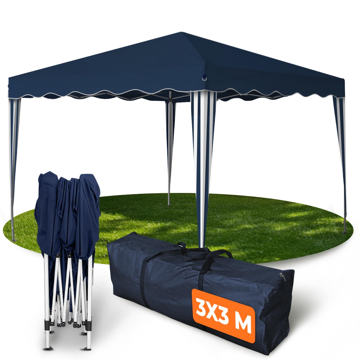 Kronenburg Faltpavillon 3x3 m – Gartenpavillon, blau/weiß, mit Zubehör