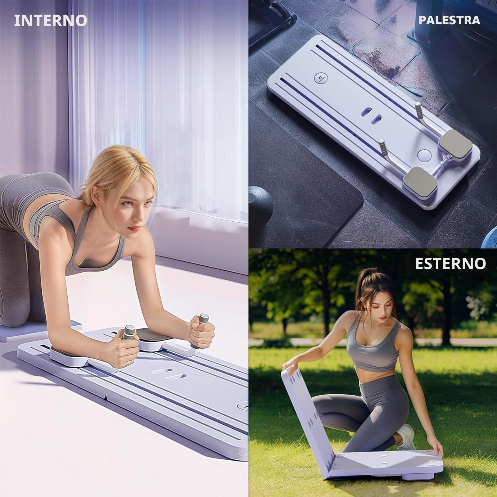 Pilates Board Pilates Reformer Machine Set, Foldable Multi-Purpose Rullo per Addominali Rulli Addominali con Rimbalzo Automatico, Attrezzo per Allenamento a Casa(Viola senza Impugnatura)
