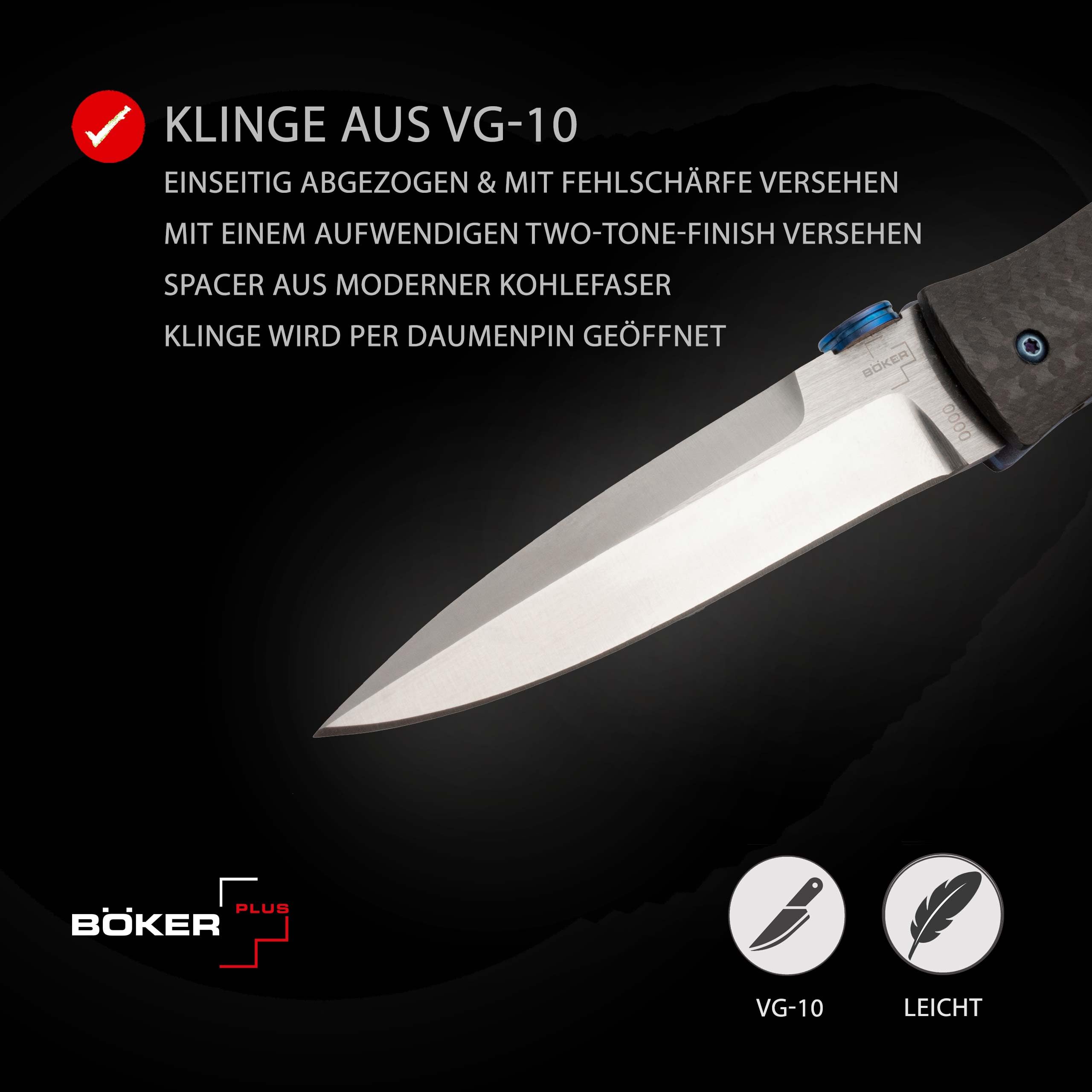 BÖKER PLUS® Icepic Dagger - Dolch Taschenmesser mit Daumen-Pin - flaches EDC Einhand-Messer mit Clip - Gentleman Klappmesser mit 8 cm VG10 Dolchklinge