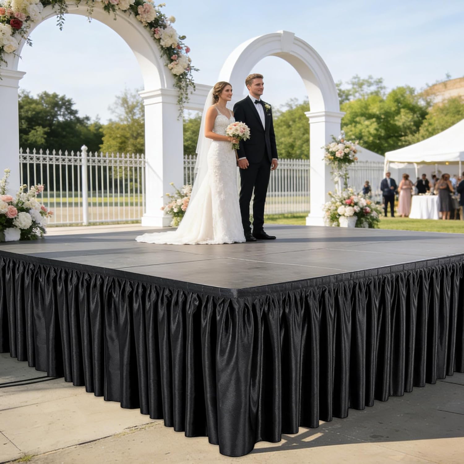 Klmnop 16 ft x 28 in Stage Skirt - Adhesive Satin Stage Skirting with Hoop and Loop Tape for Wedding, Events & Performances