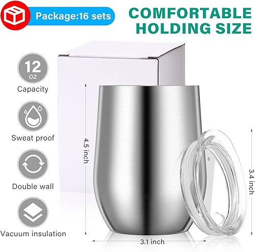 Miniatura 9 de Paquete de 16 vasos de vino de acero inoxidable de 12 onzas sin tallo al vacío juego de tazas de vino sin tallo de acero inoxidable para vino café