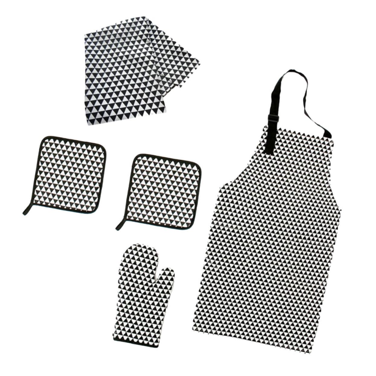 COLLBATH 5piezas Delantales De Cocina Ajustable Forma De Triángulo Con Pockets y Accesorios Negro Delantal Manopla De Horno Servilletas