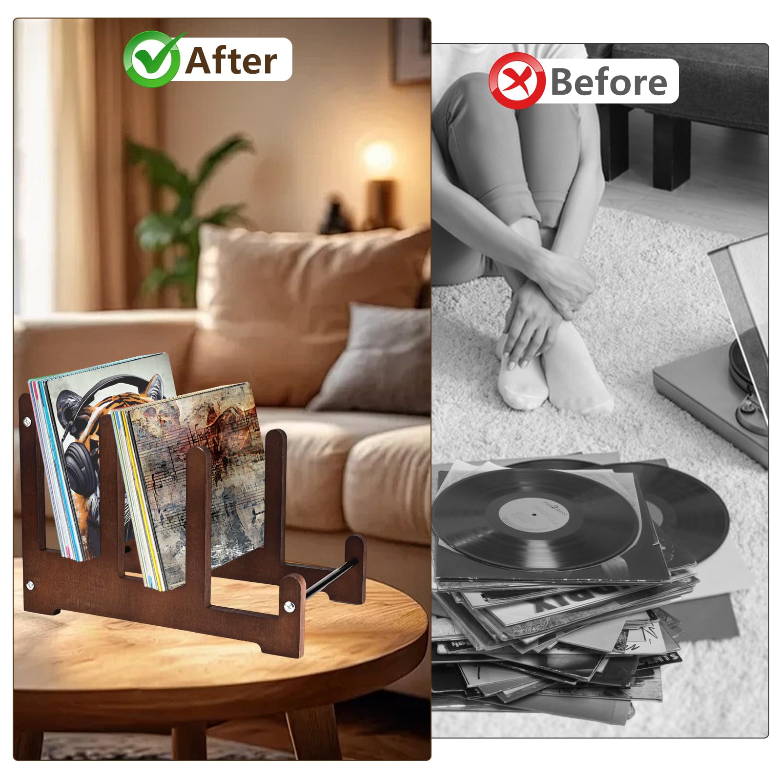 Trendecor Supporto per dischi in vinile, 37 x 27 x 24 cm, in legno, per riviste, libri, decorazione retrò