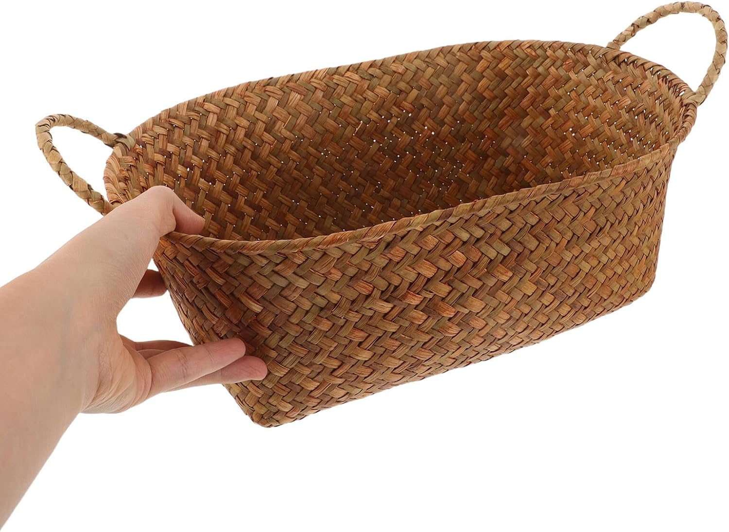 Straw Woven Bread Basket for Serving with Dual Handles Handmade