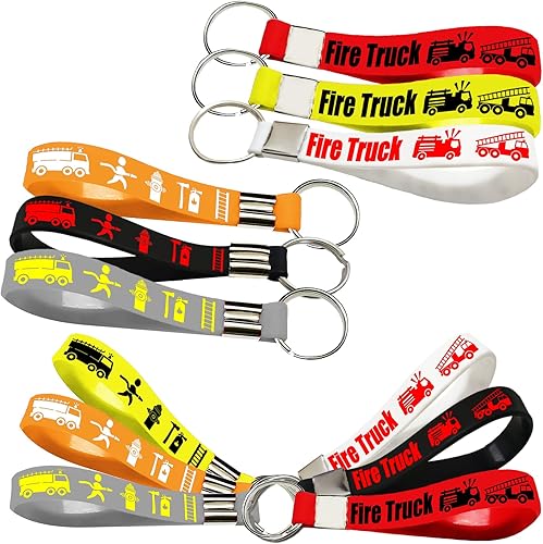 Miniatura 5 de 24 llaveros de goma para camiones de bomberos, suministros de fiesta de camiones de bomberos, bomberos, carreras, trabajadores de seguridad, Día de