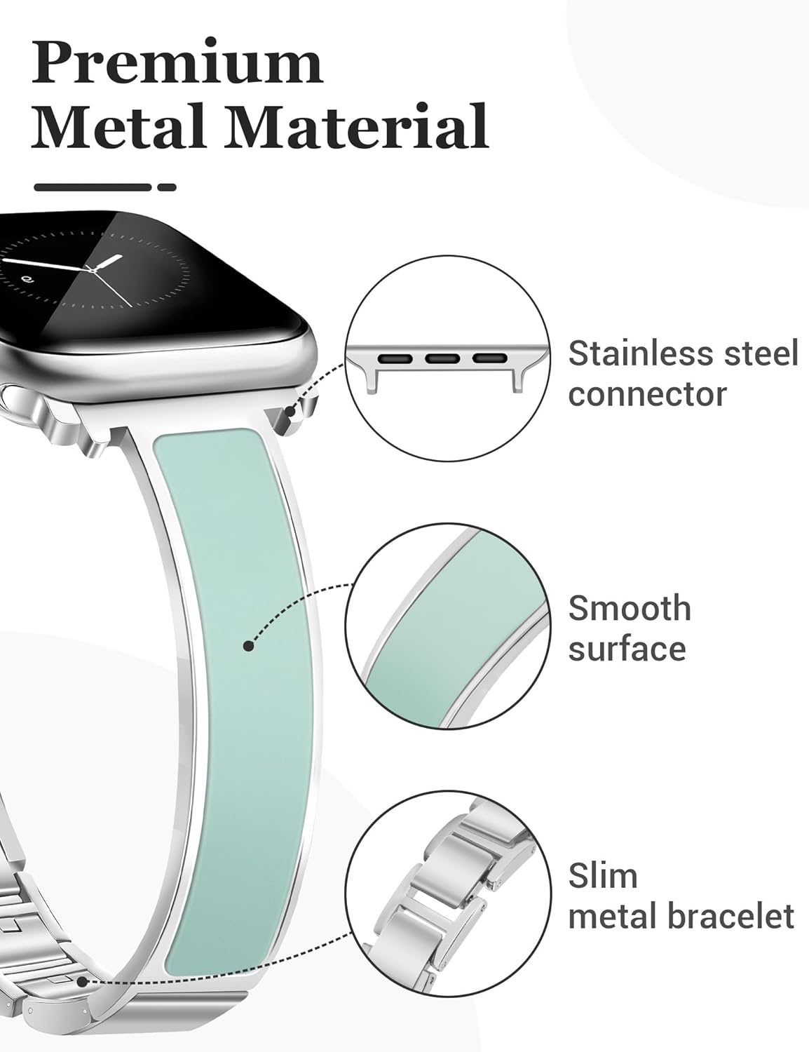 Silver Slim Watch Bands for Women Compatible with Apple Watch 38mm 40mm 41mm 42mm (S10/11) Jewelry Dressy Bracelet Metal Strap Adjustable for iWatch Series 11/10/9/8/7/6/5/4/SE 3/2/1 - Image 3