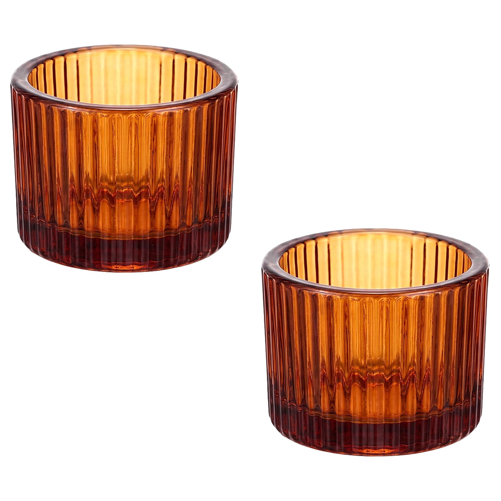 Qwrqwr Glass Tea Light Candle Holders Decorative Votive Set of 2 Brown Table Centerpiece for Home Wedding Party Decoration (Brown)
