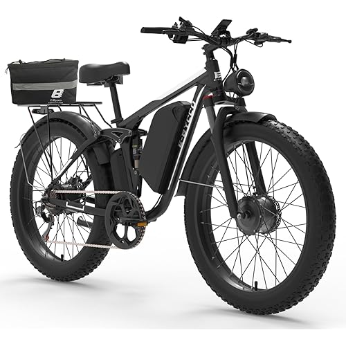 5000W Dual Motor Electric Bike for Adults, 52V 32AH, Up to 90Mile & 45MPH E-BikeAll-Terrain Fat Tires Full Suspension 24/26 Inch Electric Bicycles Hydraulic Disc Brakes for Snow & Wet Roads