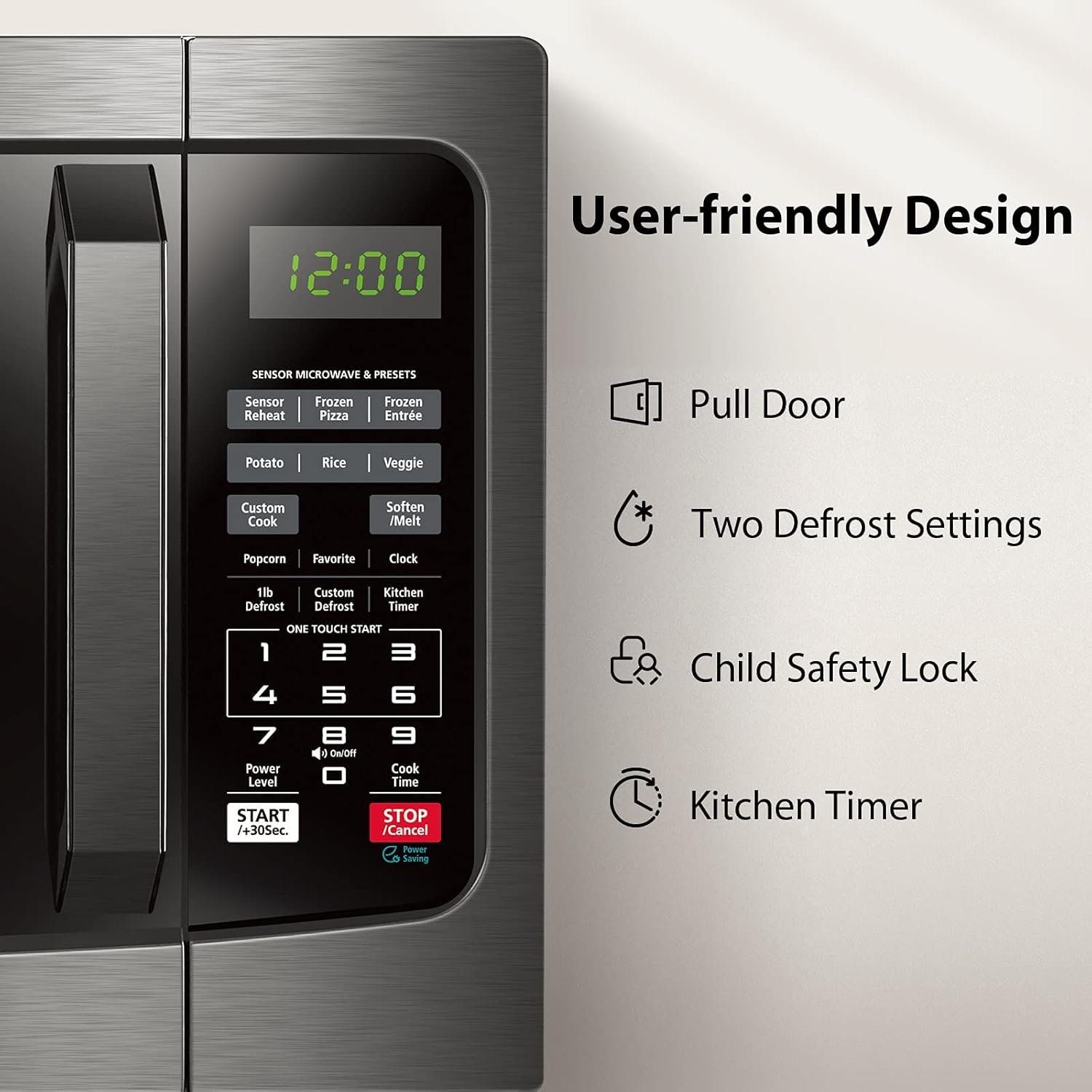 Countertop Microwave Ovens 1.2 Cu Ft, 12.4" Removable Turntable Smart Humidity Sensor 12 Auto Menus Mute Function ECO Mode Easy Clean Interior 1100W Black Color