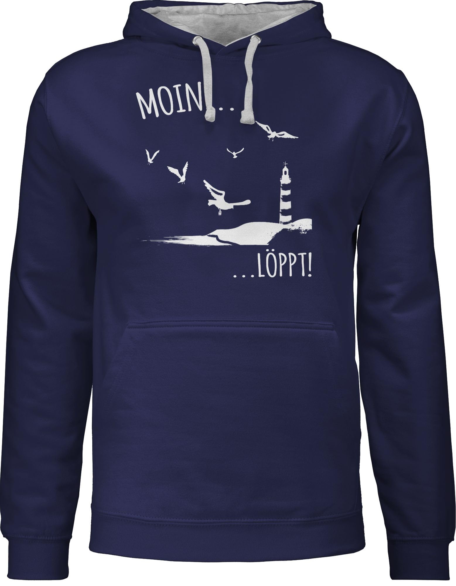 Shirtracer - Pullover Herren Frauen Hoodie Kontrast zweifarbig - Sprüche Statement - Moin löppt I Meerliebe I Maritim I Leuchtturm Motiv Meer