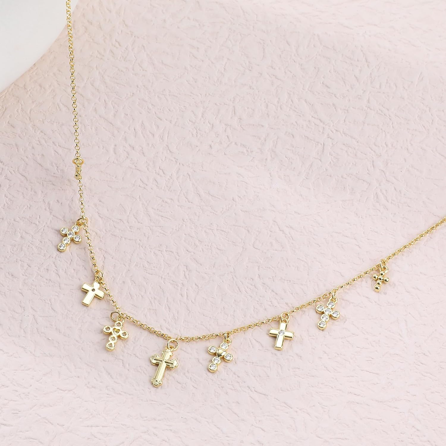 MOONWALTZ Gold Charm Necklace for Women 14K Gold Plated Cute Cubic Zirconia Rainbow Flower North Star Love Heart Cross Pendant Necklace Adjustable Chain Trendy Party Jewelry Gift for Women - Image 7