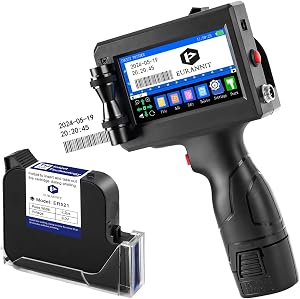 Handheld Inkjet Printer 1 in, E15-1 Portable Inkjet Printer with ER521 Black Ink Cartridge, Handheld Inkjet Printer Gun for Text QR Barcode Batch Number Logo Date Label Printer