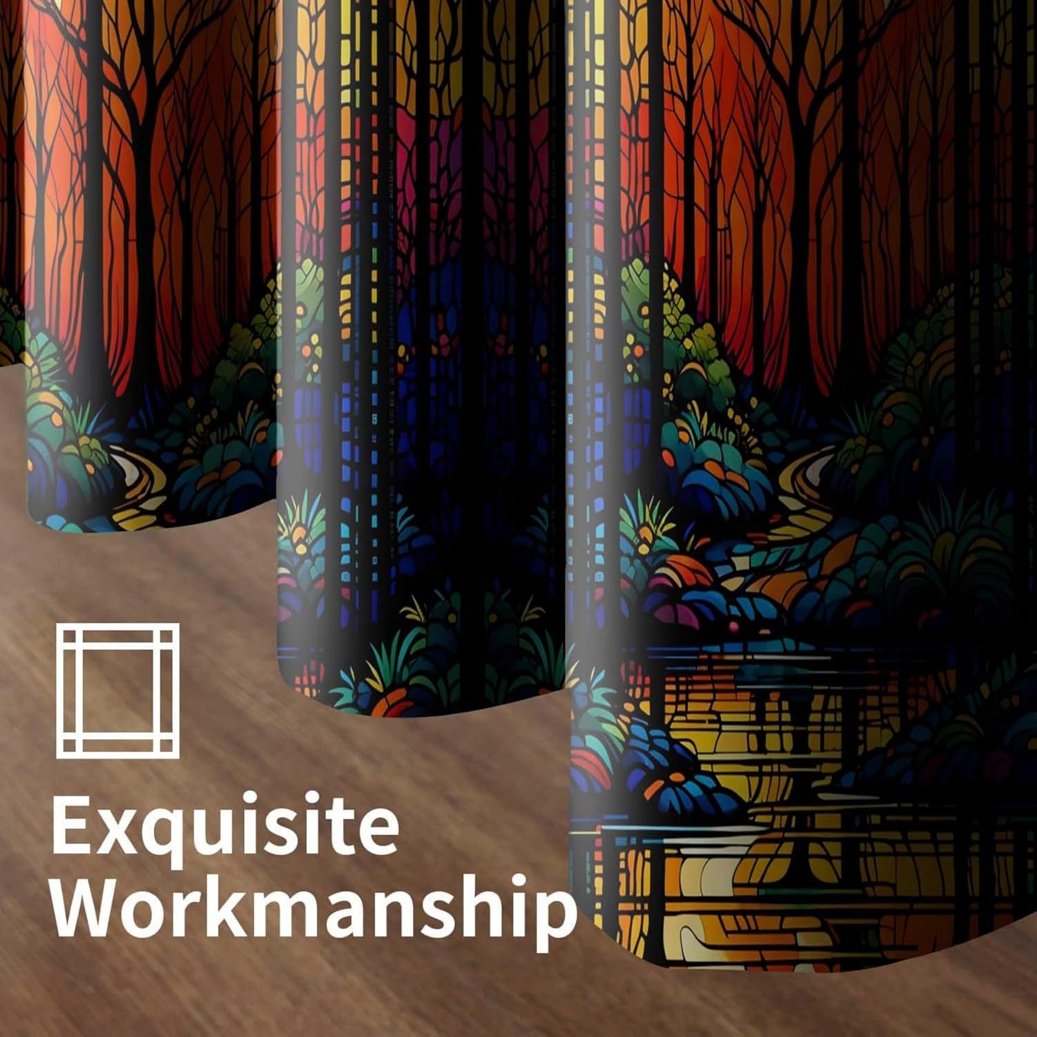 Stained Glass Blackout Curtains 38x54 Inch - 2 Panels Vintage Nature Landscape Print, Thermal Insulated Noise Reducing Drapes for Living Room/Bedroom, Colorful Tree Mountain Art Decor Curtains