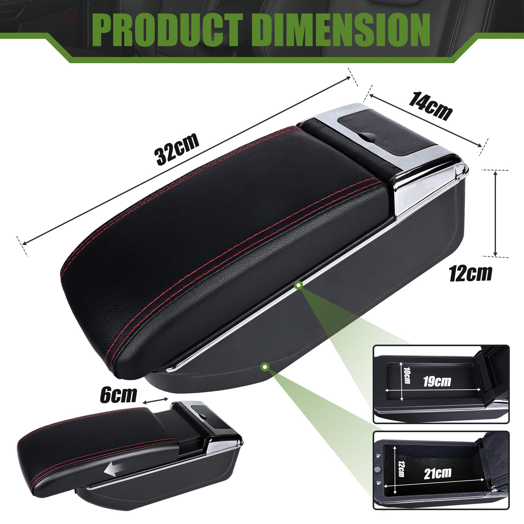 Reposabrazos Central para Citroen Berlingo Apoyabrazos con Doble Almacenamiento, Fácil de Instalar, Consola Central para Coche, Accesorio Personalizado Negro