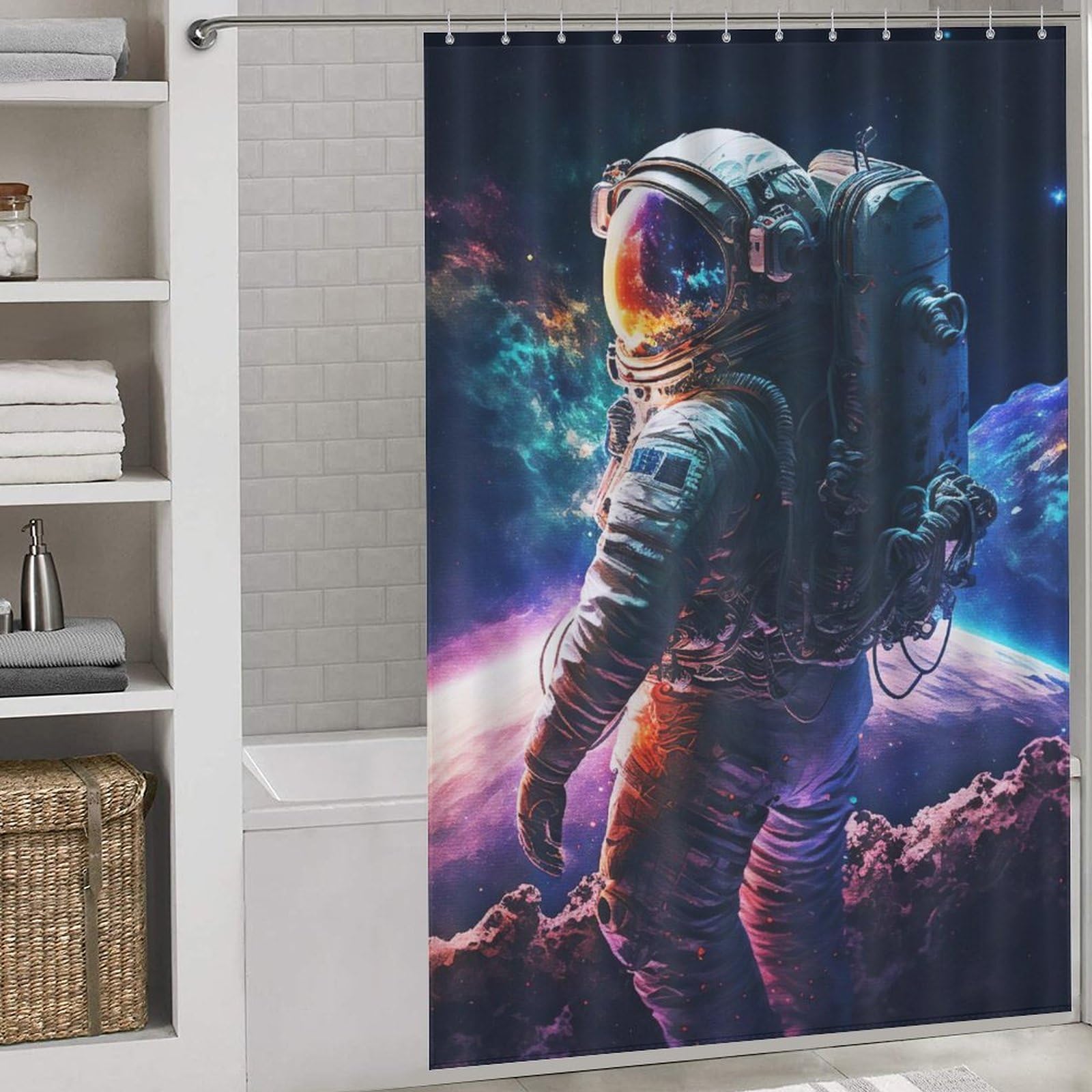 Rideau de douche astronaute 152x183 cm en polyester imperméable pour salle de bain
