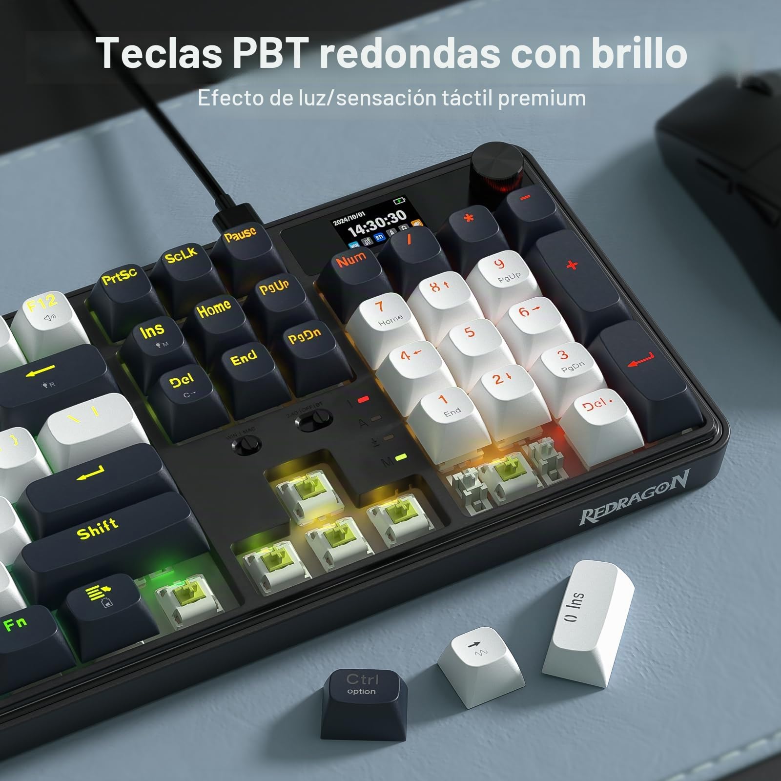 Redragon K761 Teclado Gaming Inalámbrico Pantalla Hype Perilla 104 Teclas | Pantalla TFT 1.14 Pulgadas Fácil Control 5 Capas Amortiguación Ruido Mecánico Gasket