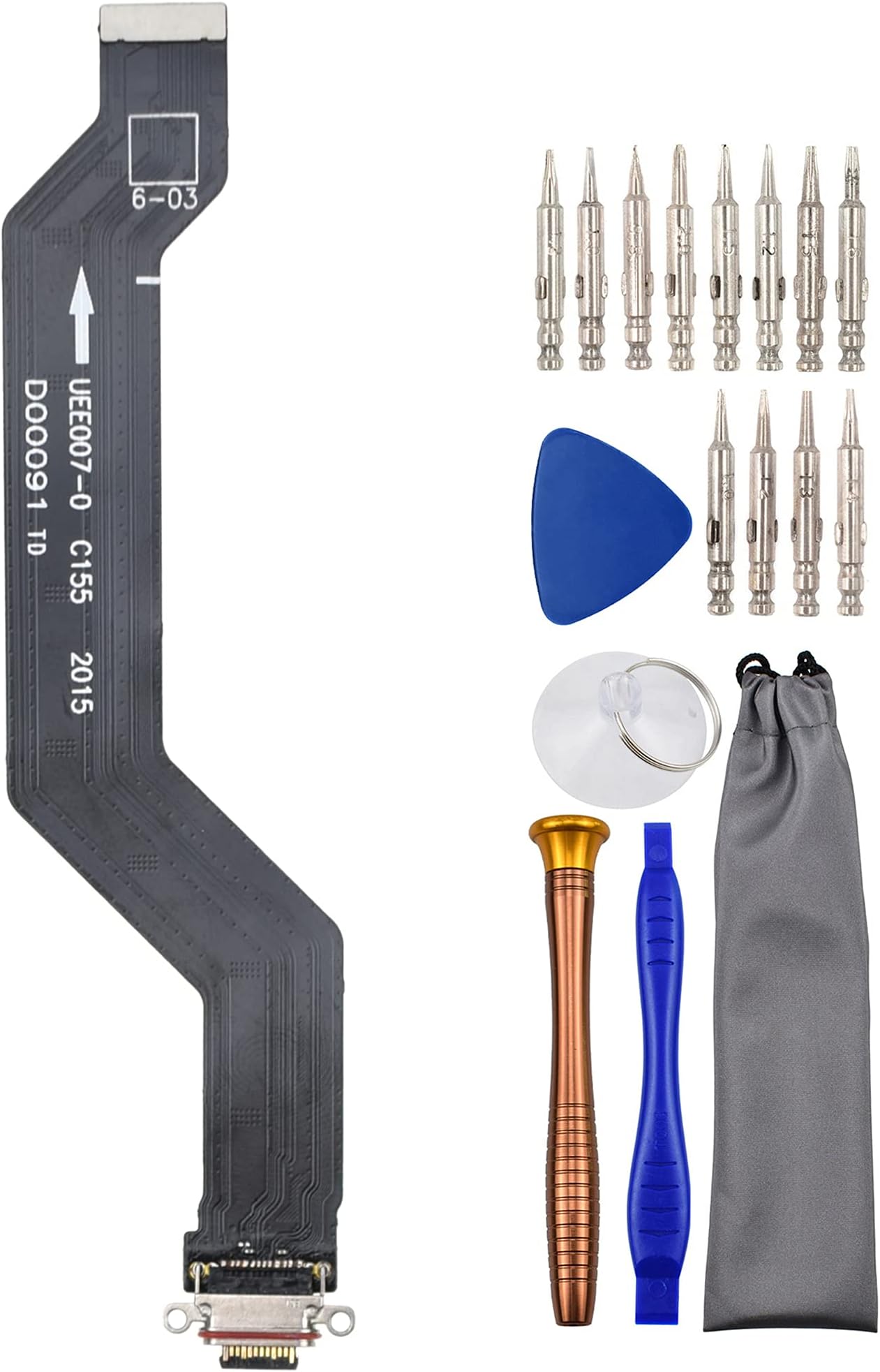 sunwaysUSB Type-C 3.1 Charger Port Flex Cable with Water Proof Rubber Ring Replacement for OnePlus 8 Pro IN2020 IN2023 IN2021 IN2025