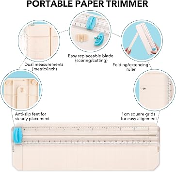 Mini Paper Trimmer with 1Cutting/1Scoring Blades Extending Ruler for Scrapbooking Craft, Paper, Postcards,Coupon, Photos,Label, Cardstock ect Closed Size Approx.26.5x8.5cm/10.4x3.3inch