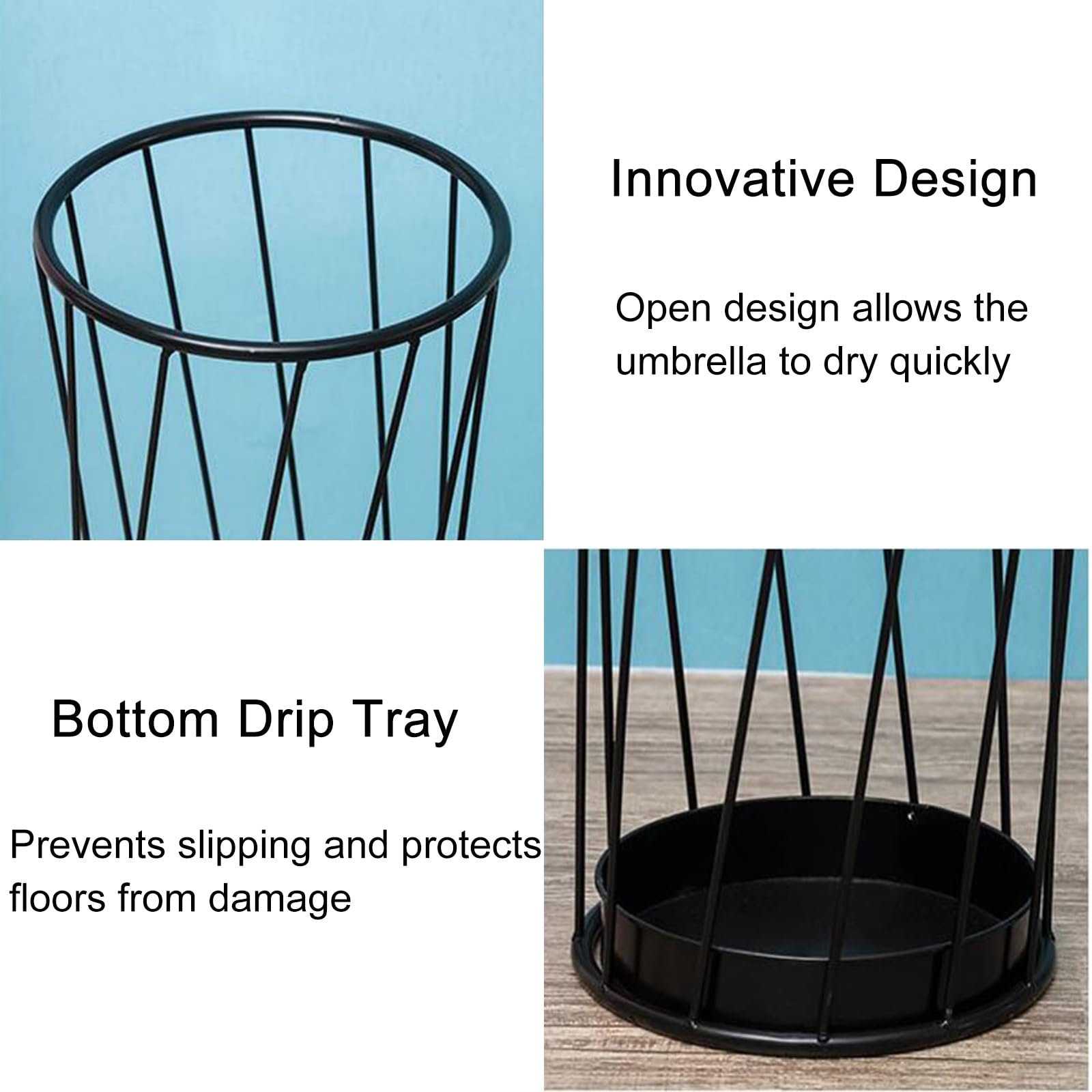 Umbrella Holder for Entryway, Umbrella Storage Stands, Home Office Entry Umbrella Drainage Rack with Drip Tray, Open Design, Space Saver