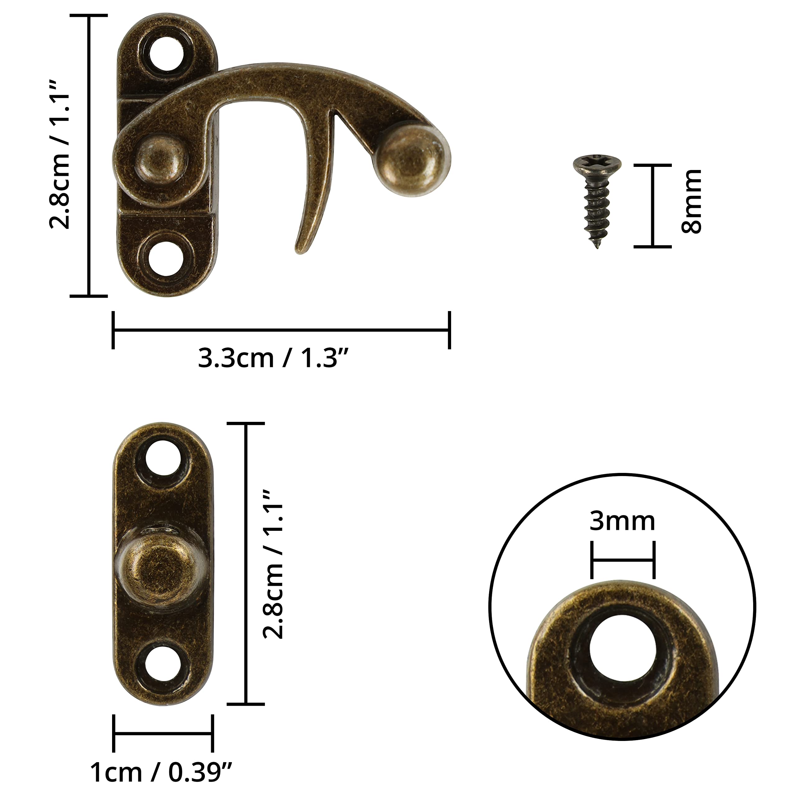 Pssopp 30 Pcs Antique Vintage Fermoir De Verrouillage 3.2 X 2.8 Cm