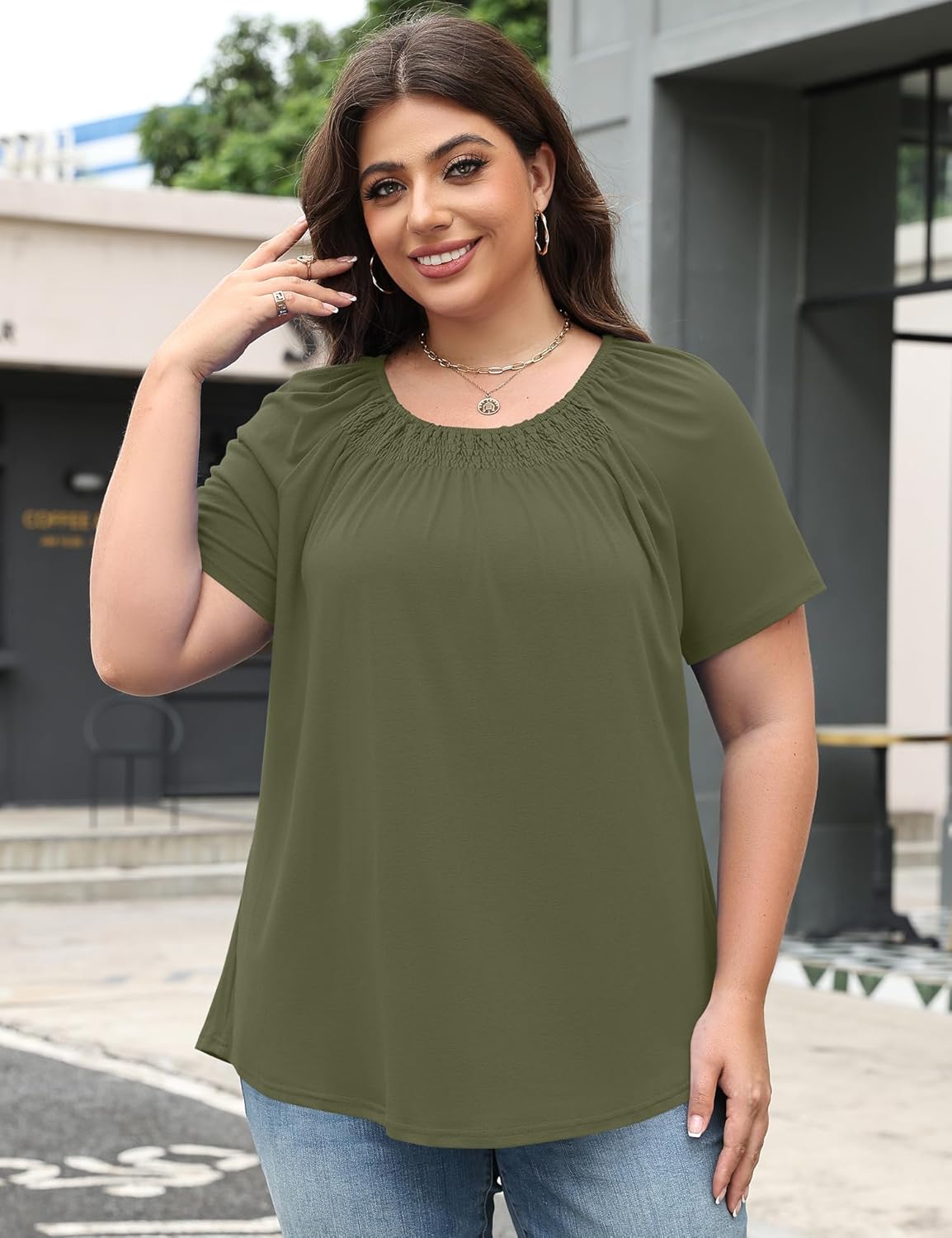 Micoson Womens Plus Size Tops Short Sleeve Shirts Crewneck Pleated Blouses Dressy Casual Fashion Tunic Top (1X-5X) - Image 4